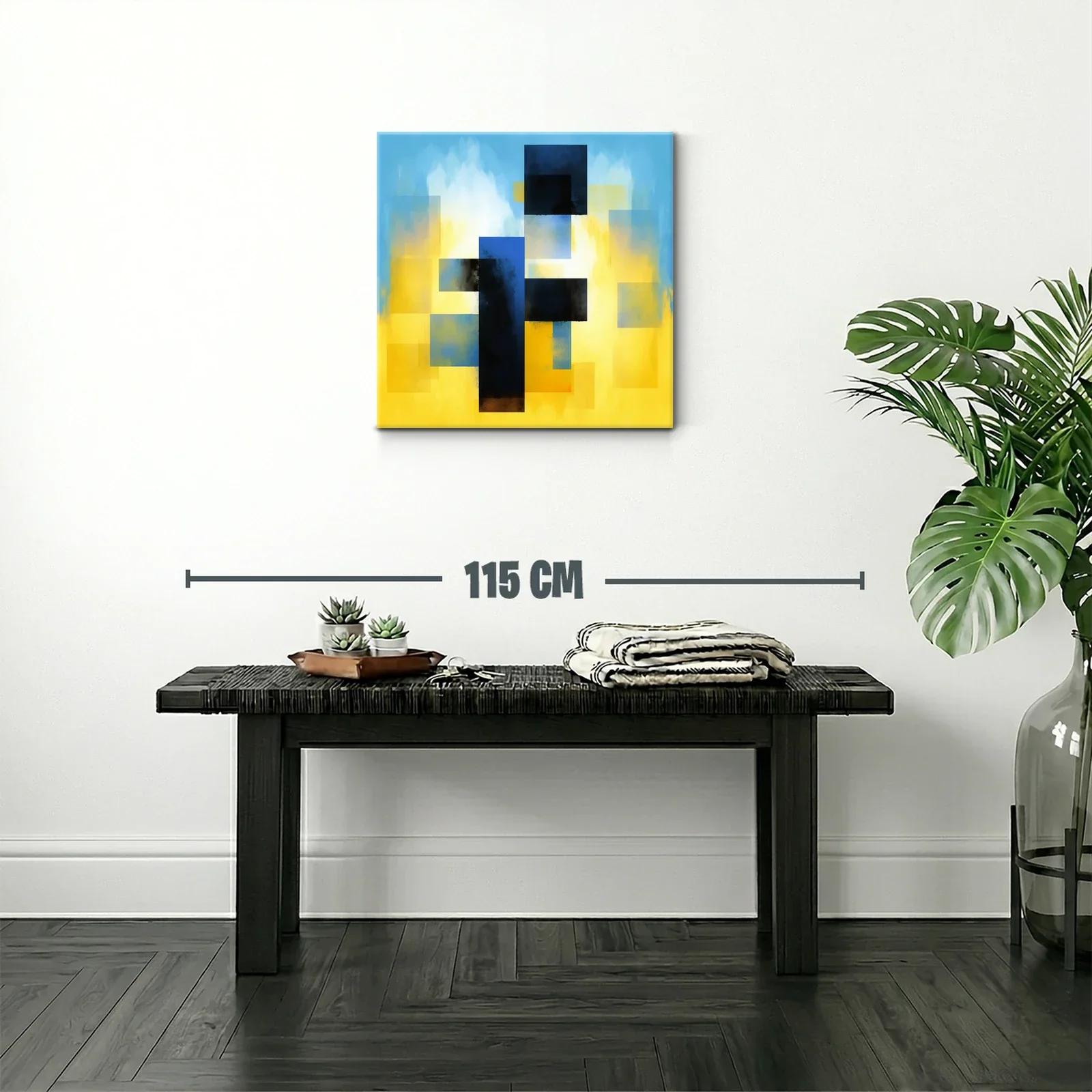 Cuadro abstracto con bloques y degradados en azul y amarillo — miniatura 2
