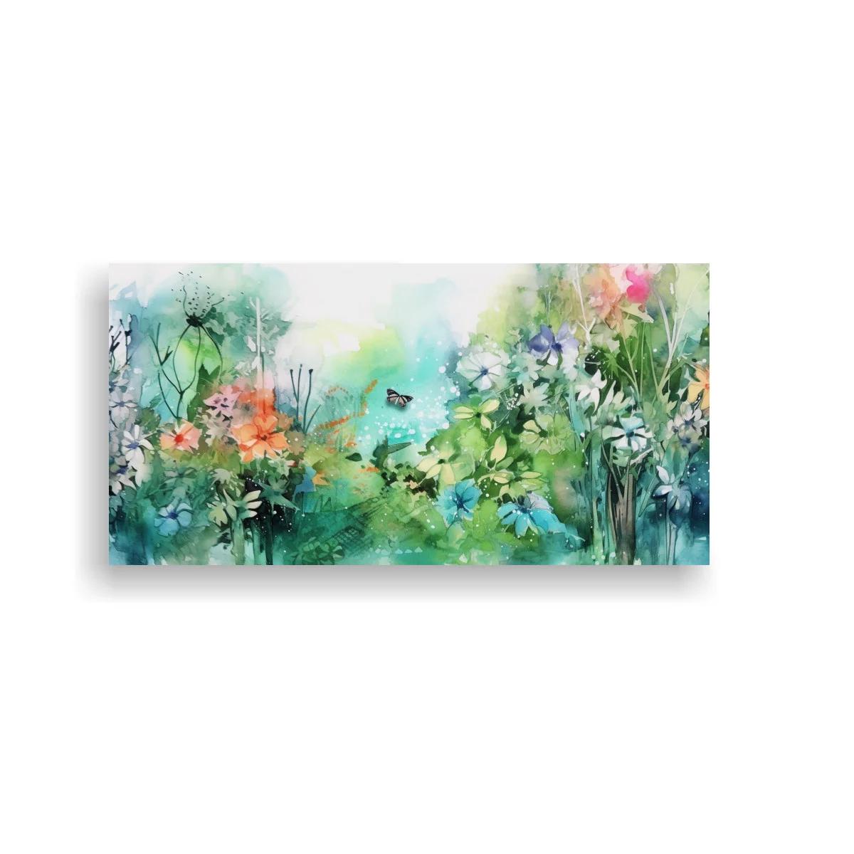 Cuadro prado de flores silvestres con mariposas oscuras