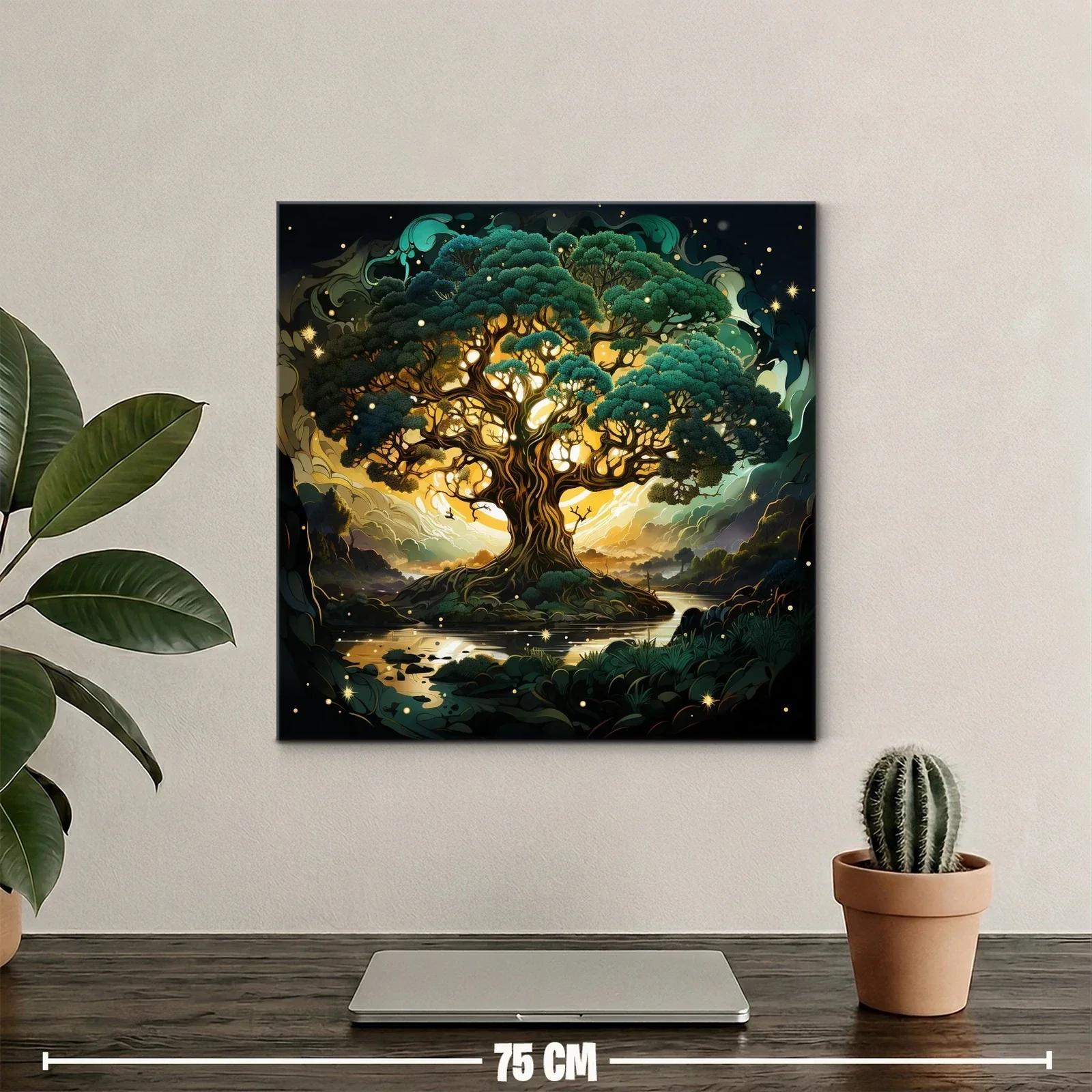 Árbol mágico iluminado con tonos verdes y dorados — miniatura 2