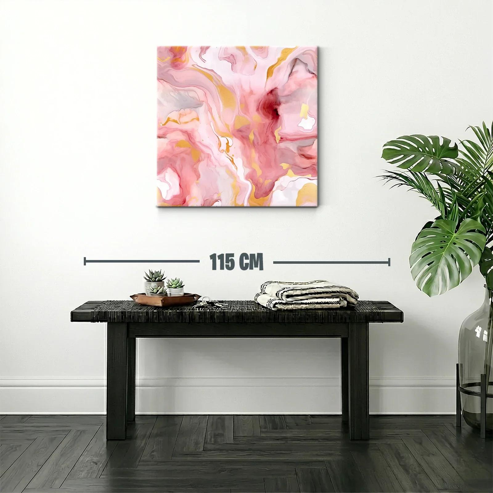 Cuadro abstracto con tonos rosas dorados y suaves detalles — miniatura 2
