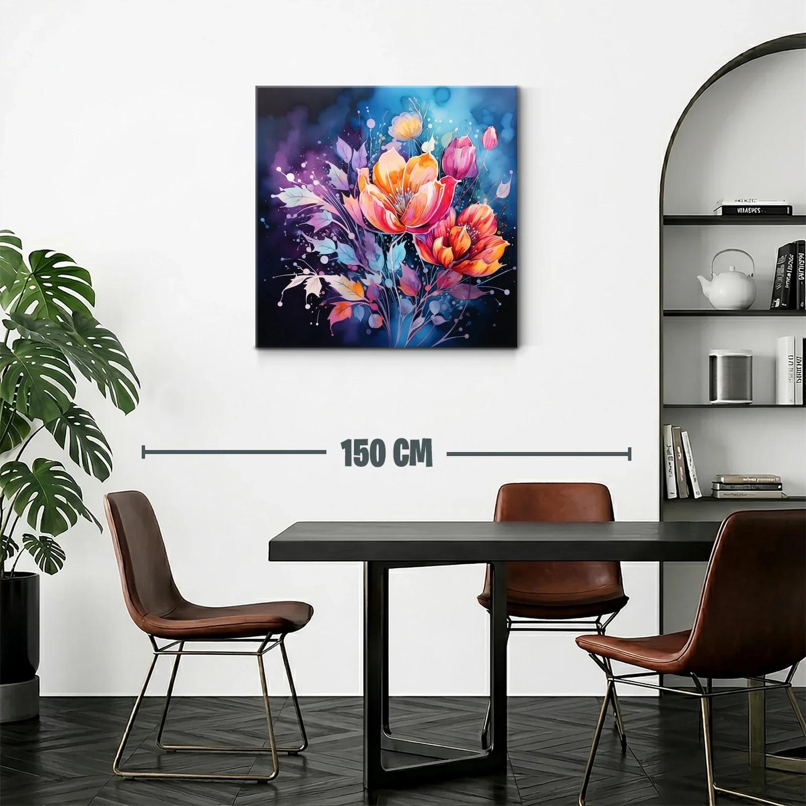 Ramo vibrante de flores en tonos cálidos y fondo azul — miniatura 2