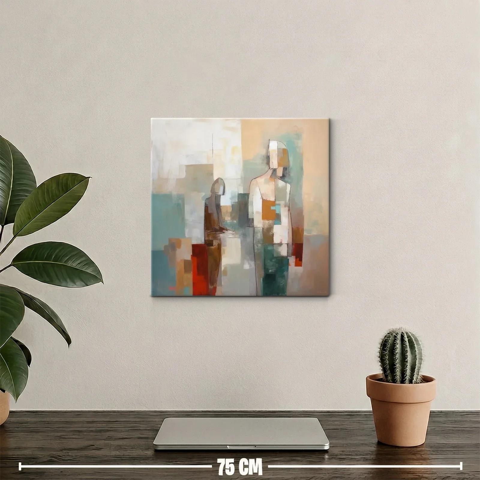 Cuadro abstracto con siluetas en tonos tierra y azules — miniatura 2