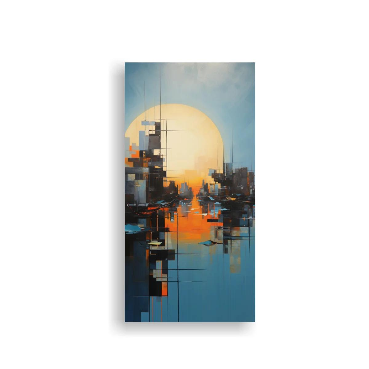 Cuadro paisaje urbano abstracto con sol grande — imagen principal
