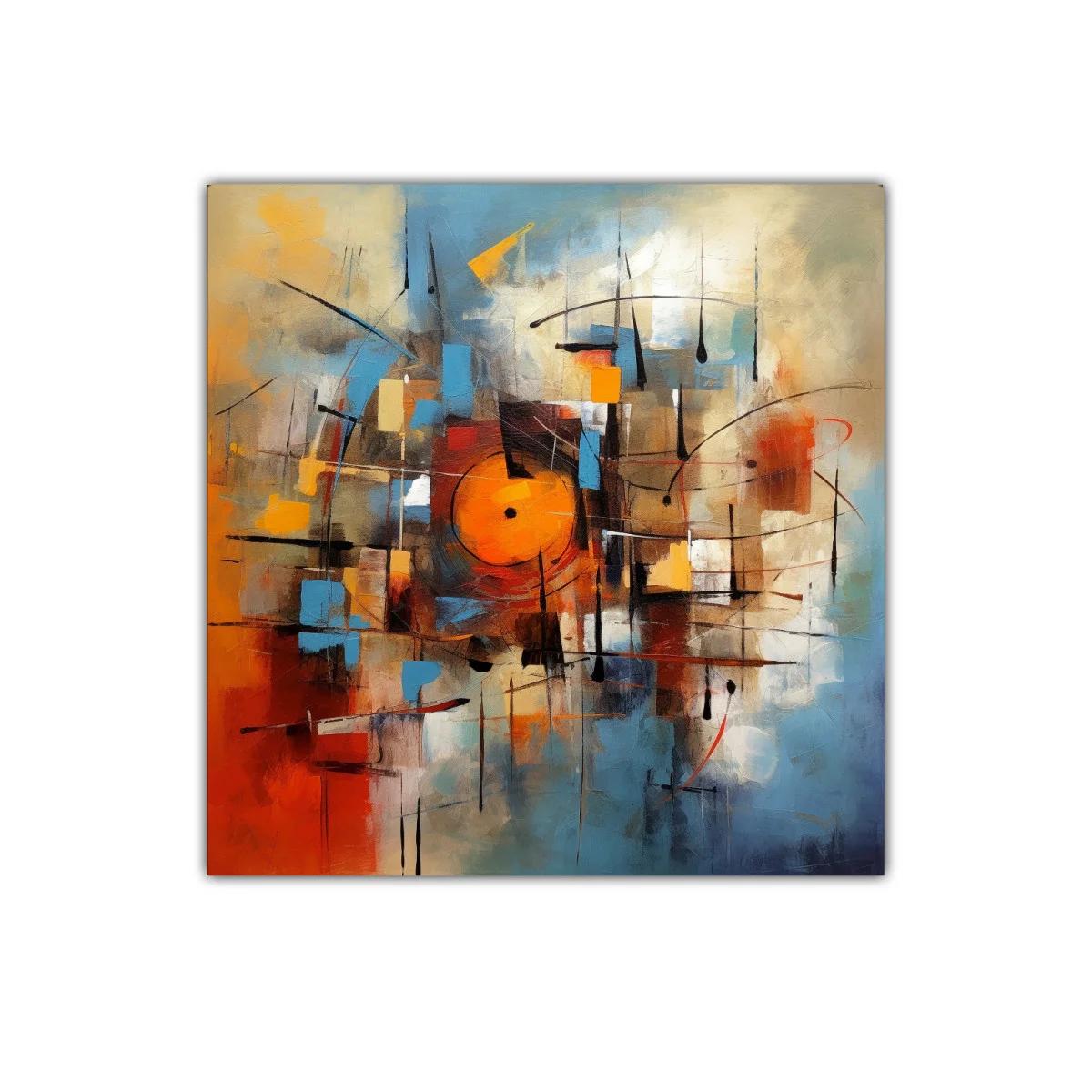 Cuadro abstracto moderno con vibrantes tonos cálidos y fríos