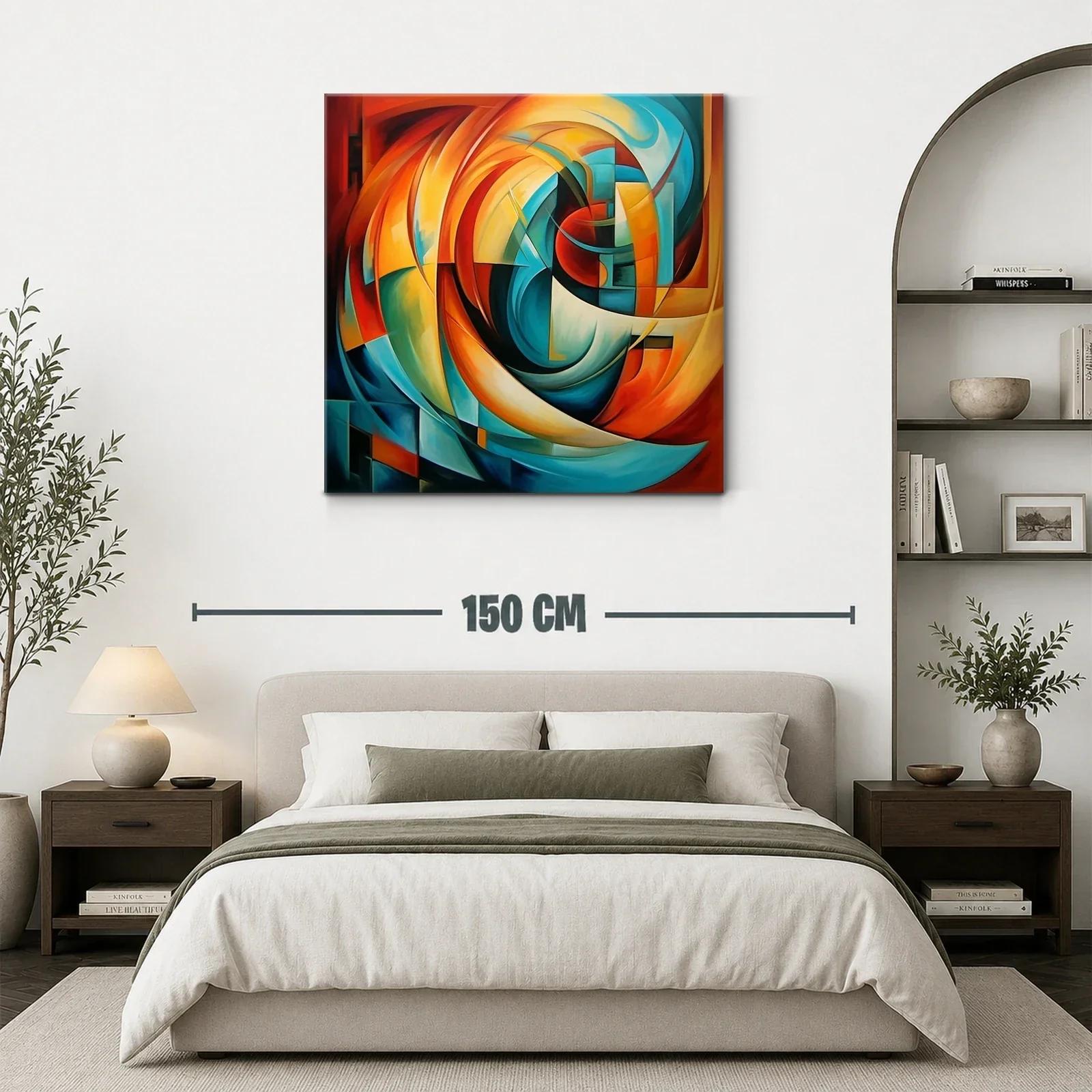 Cuadro abstracto con vibrantes formas en tonos cálidos y fríos — miniatura 3