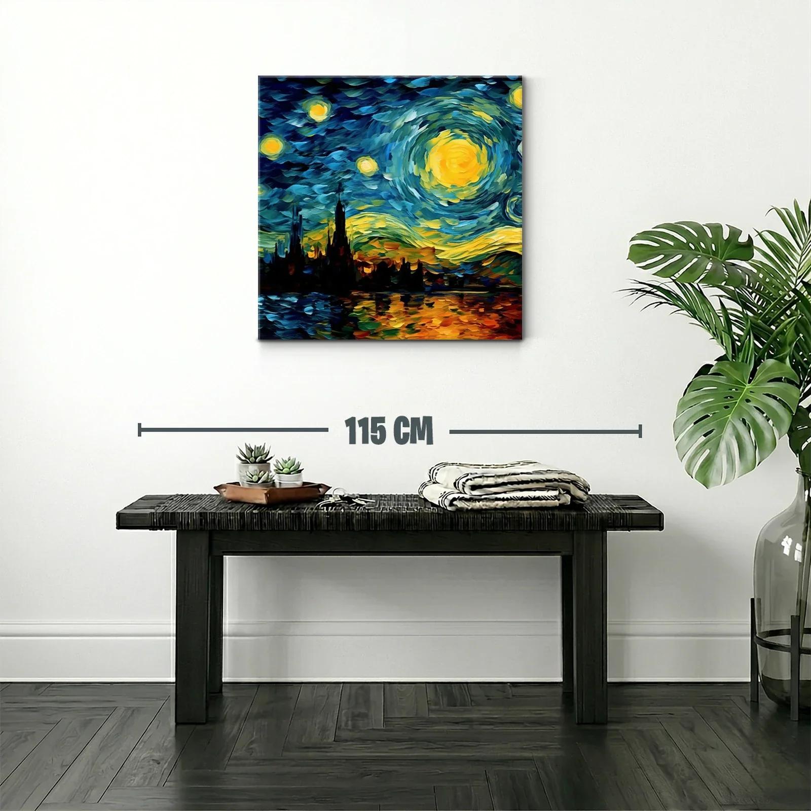 Cielo estrellado vibrante sobre ciudad reflejada en agua — miniatura 2