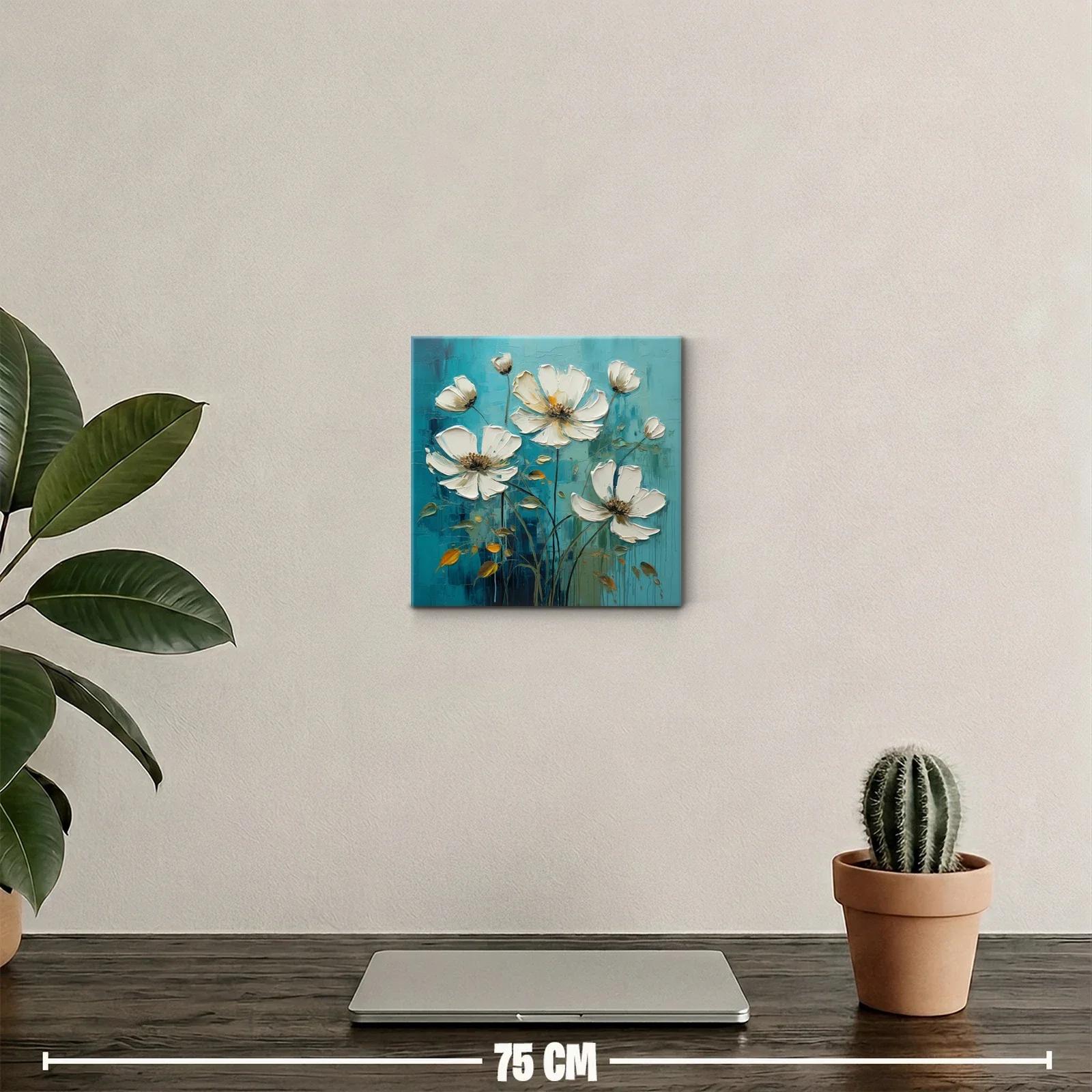Cuadro decorativo con elegante ramo de flores blancas y fondo turquesa — miniatura 2