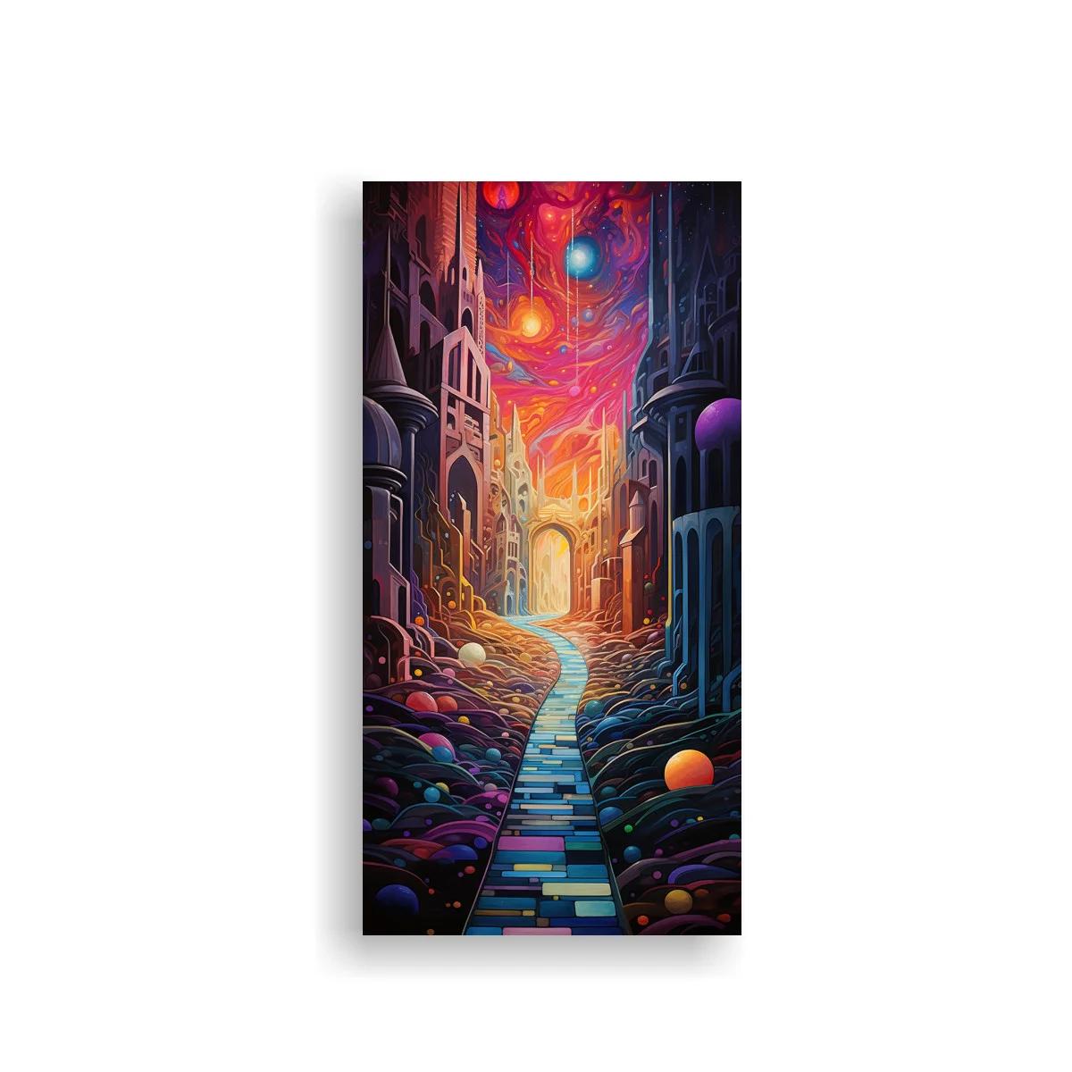 Cuadro camino luminoso en ciudad fantástica