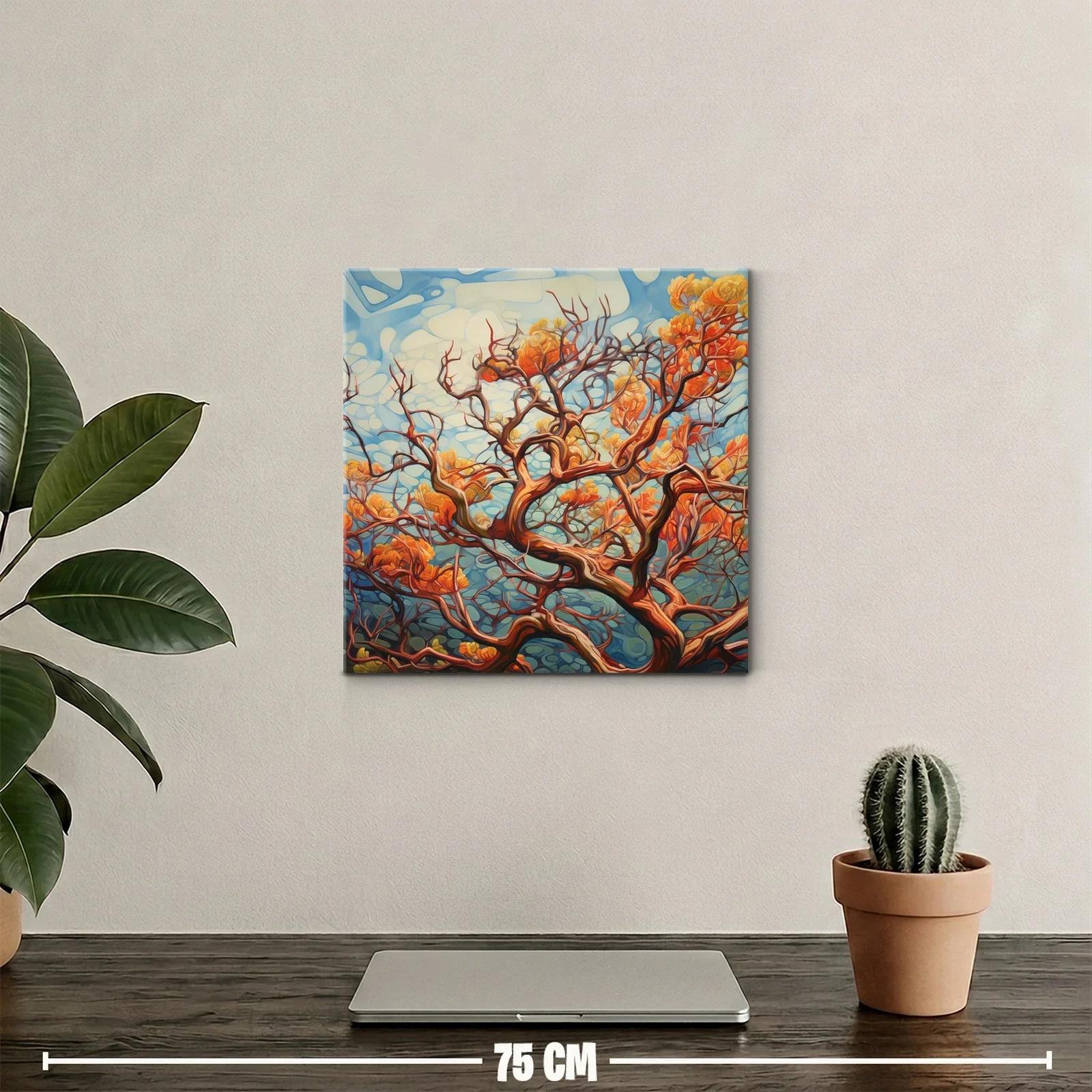 Árboles en tonos cálidos con cielo azul y nubes suaves — miniatura 2