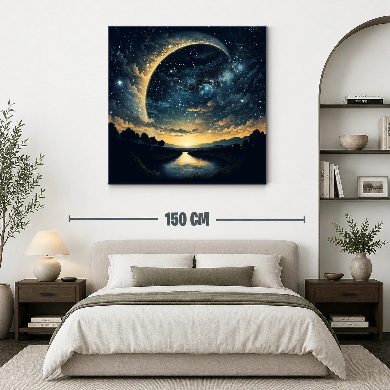 Paisaje nocturno con luna creciente y cielo estrellado — miniatura 3