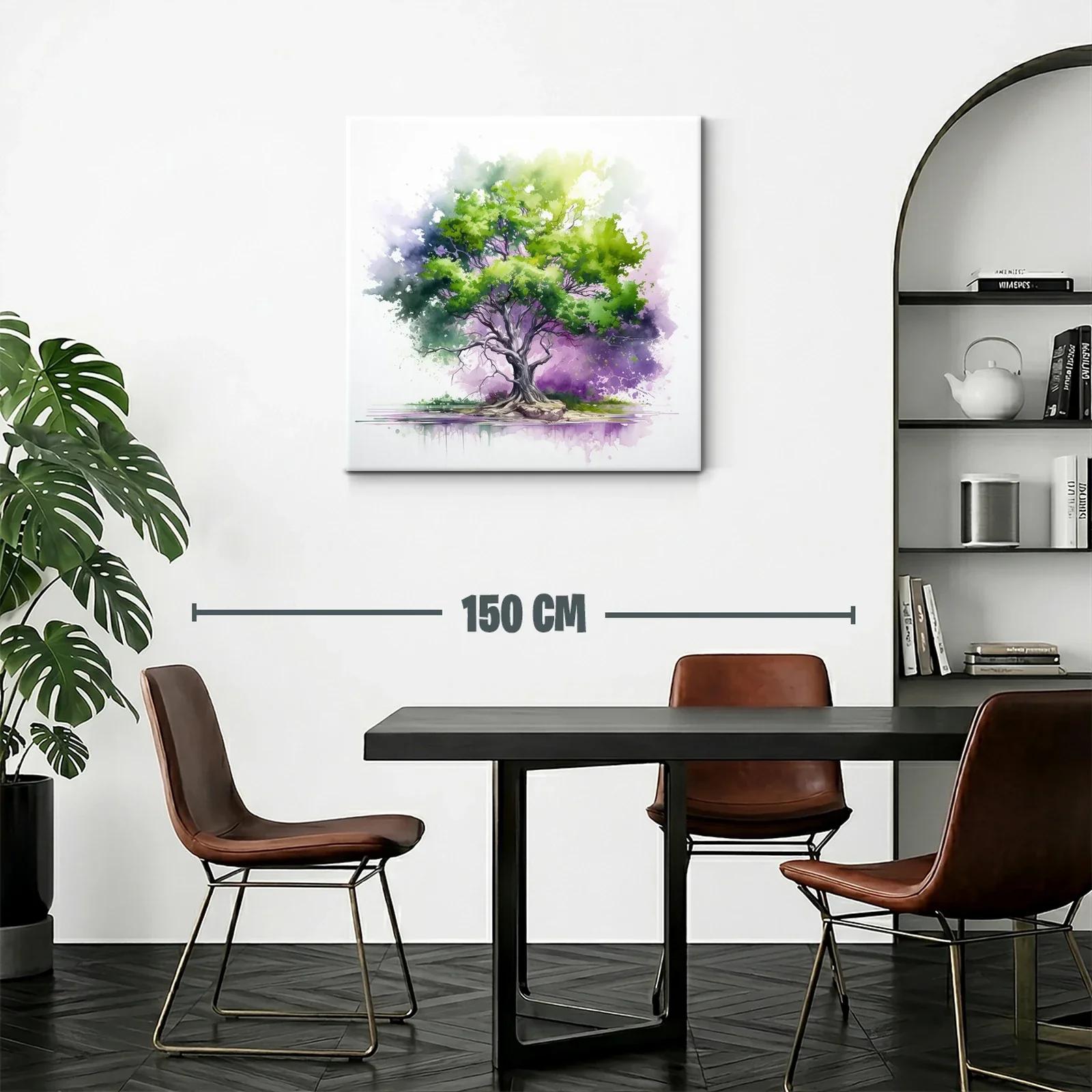 Árbol vibrante en tonos verdes y morados con reflejo suave — miniatura 2
