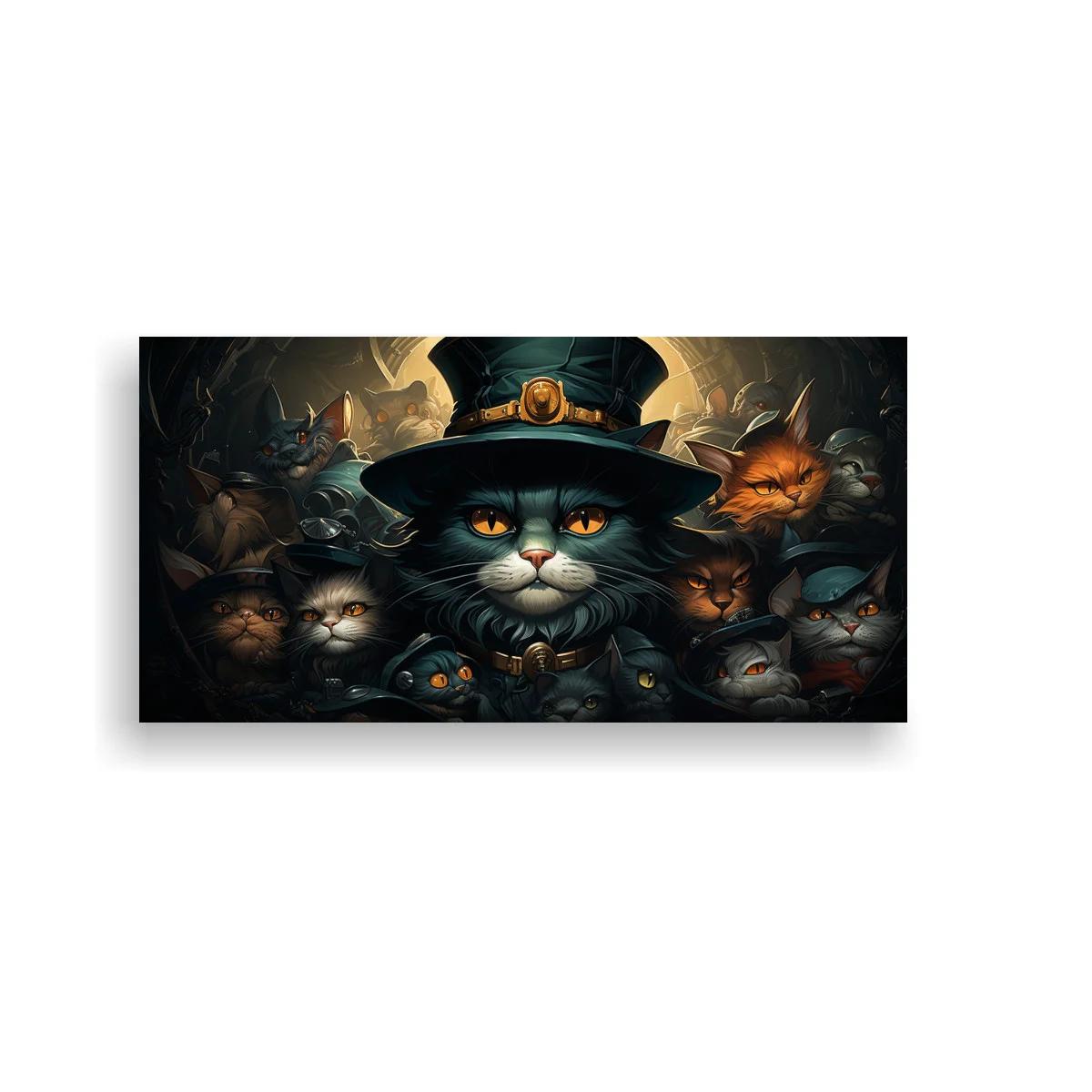 Cuadro gato negro con sombrero de copa y detalles de vestimenta