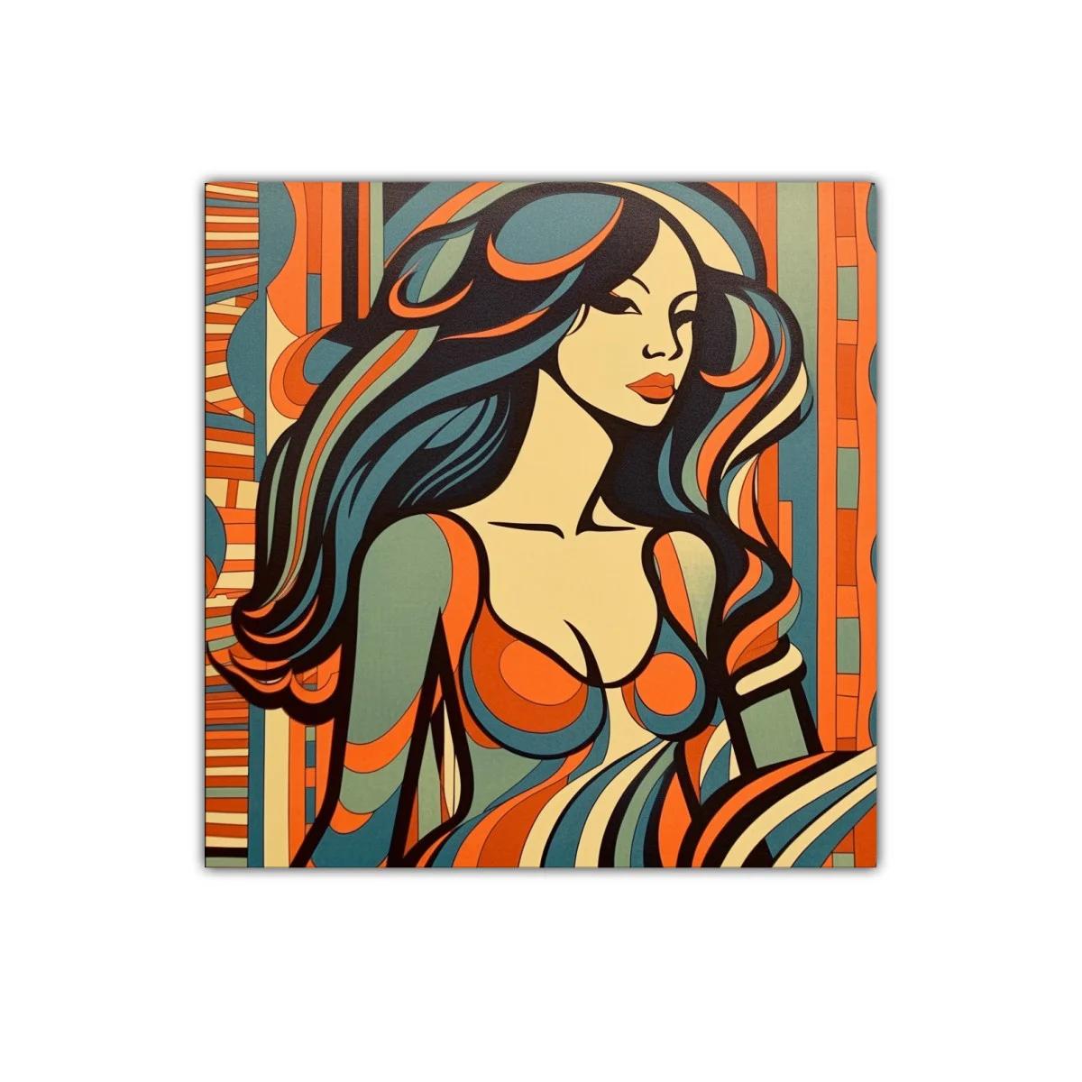 Mujer vibrante con ondas en tonos cálidos y fríos — imagen principal