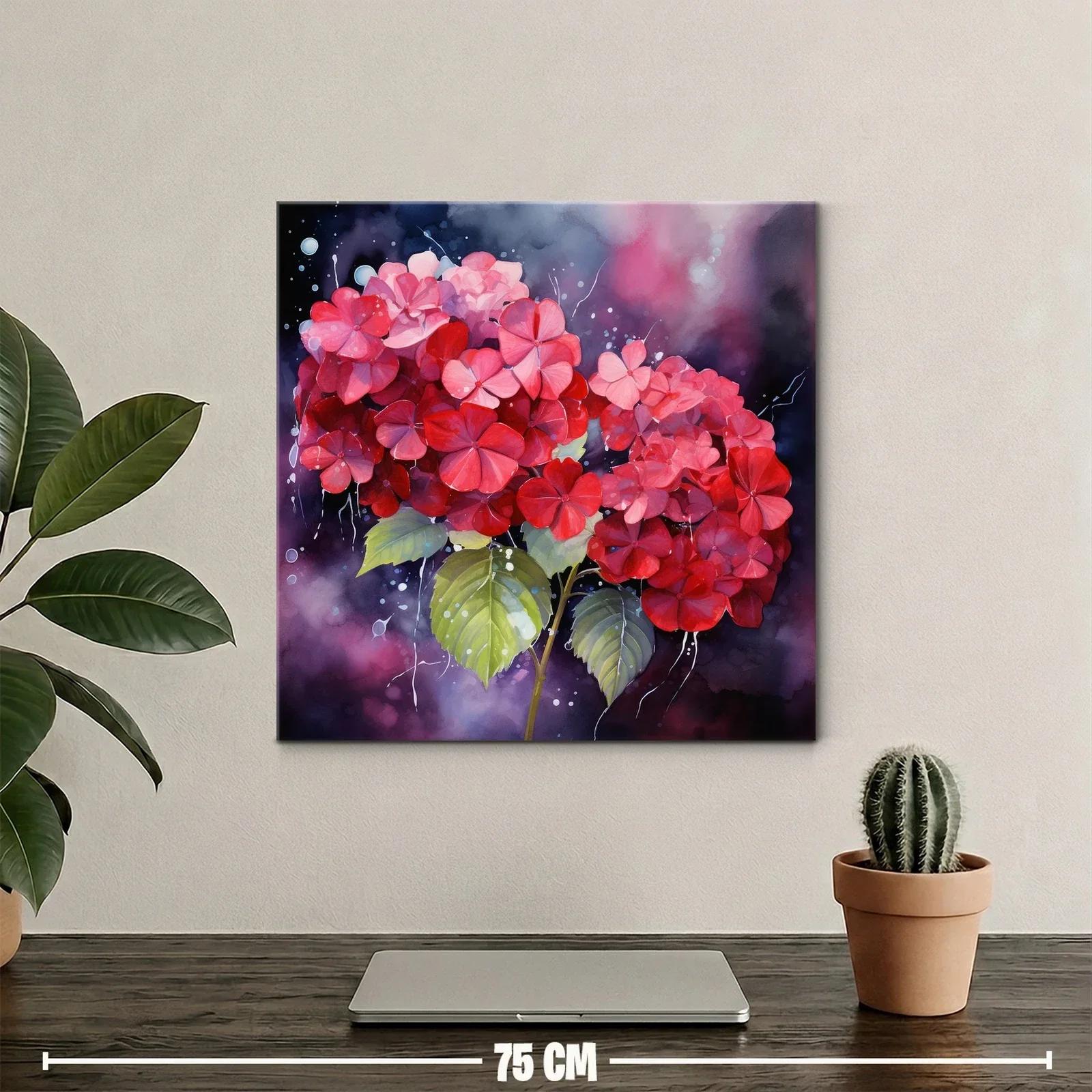 Vibrante cuadro con hortensias en tonos rojos y rosas — miniatura 2