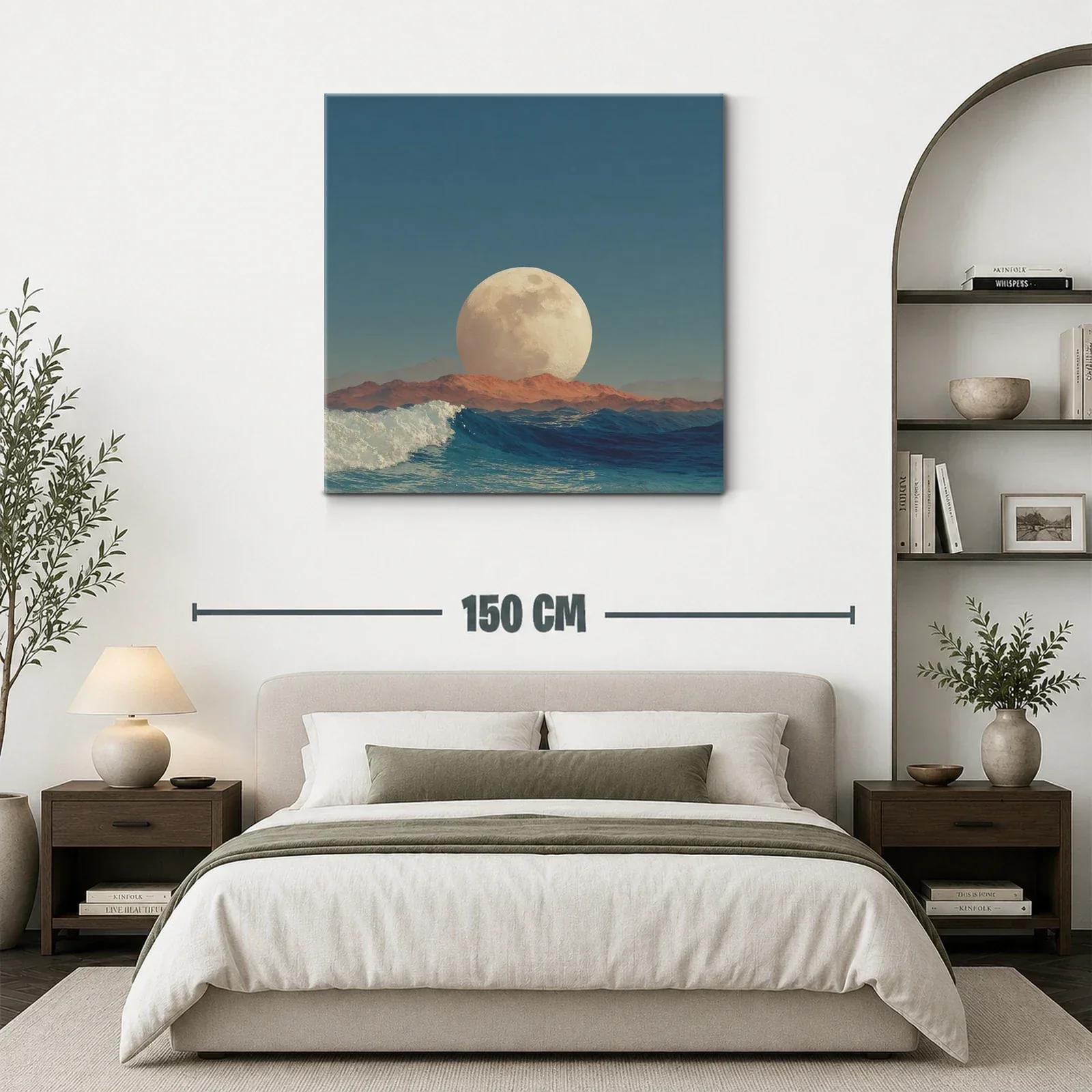 Cuadro con luna gigante sobre horizonte marino al atardecer — miniatura 3