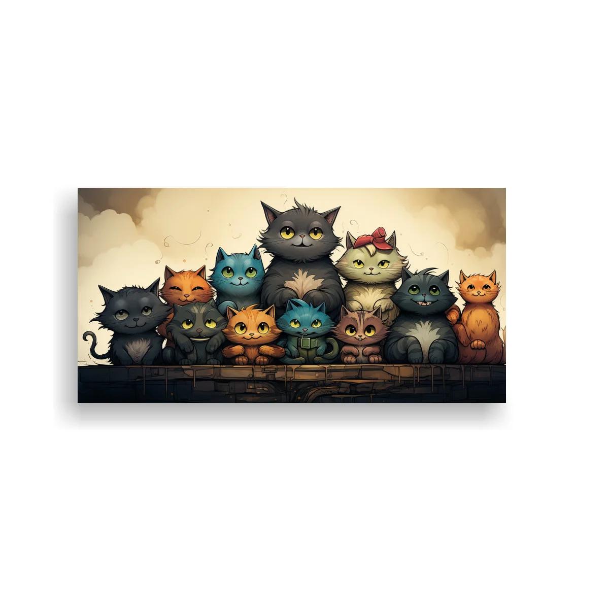 Cuadro grupo de gatos en fila compacta
