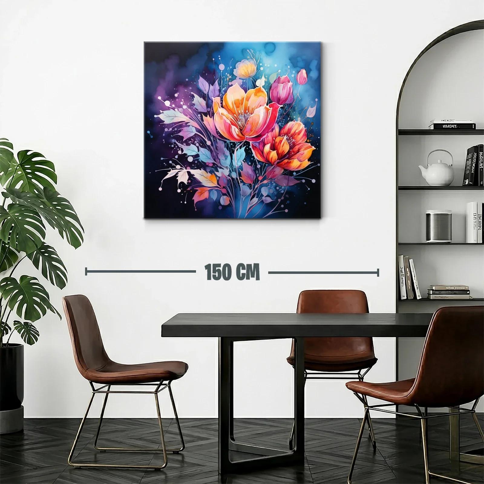 Ramo vibrante de flores en tonos cálidos y fondo azul — miniatura 2