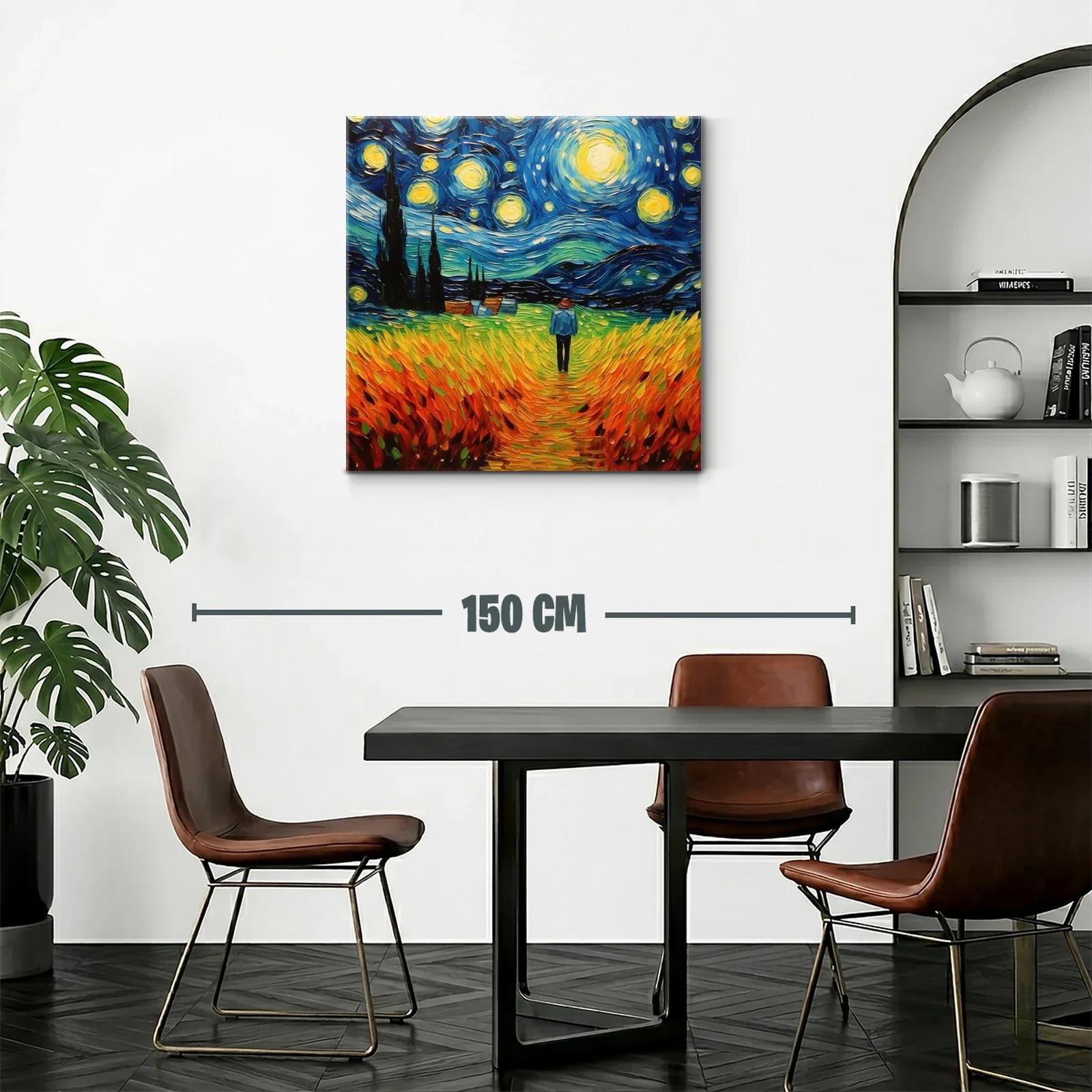 Paisaje Nocturno con Cielo Estrellado y Campo Dorado — miniatura 2