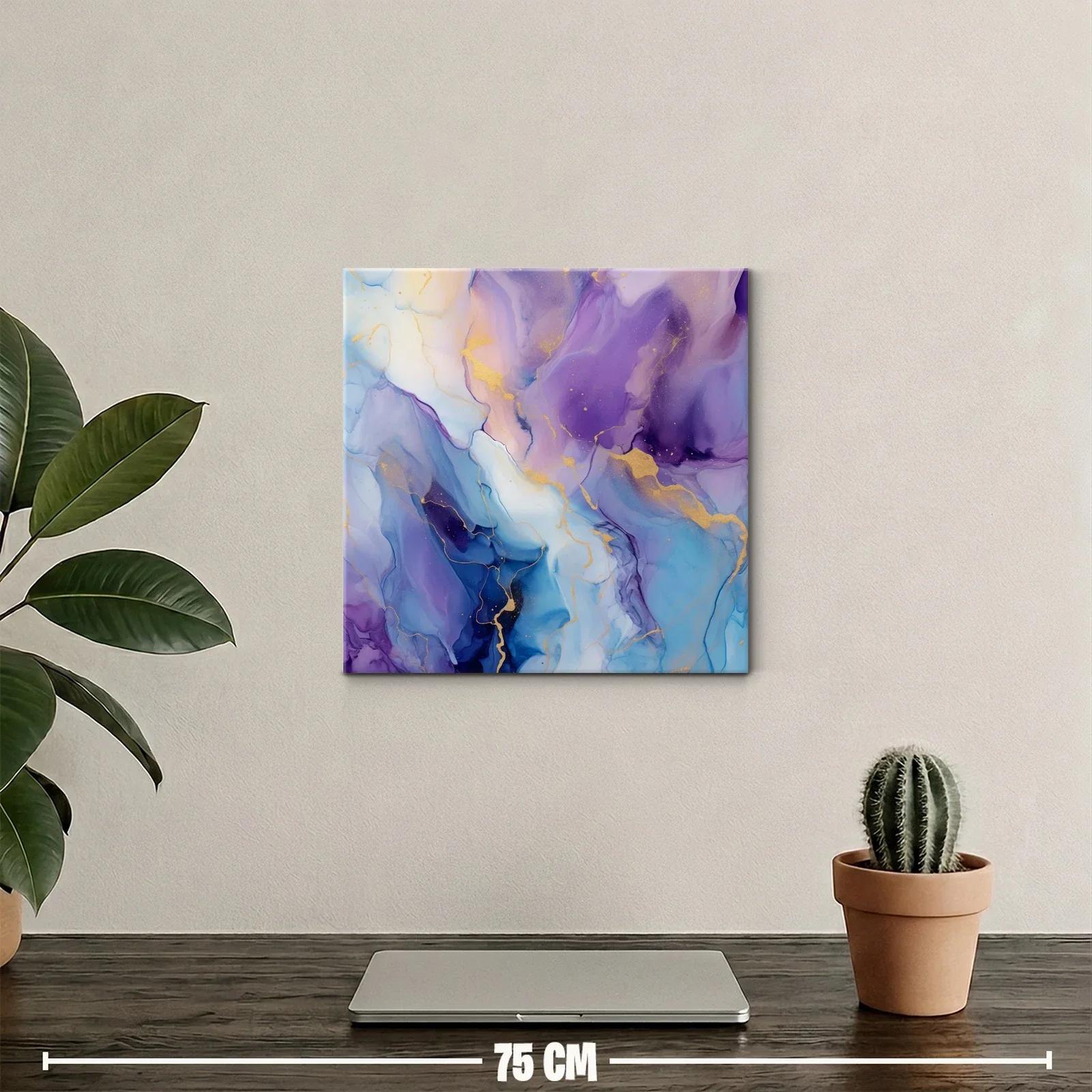 Cuadro abstracto en tonos azul y violeta con detalles dorados — miniatura 2
