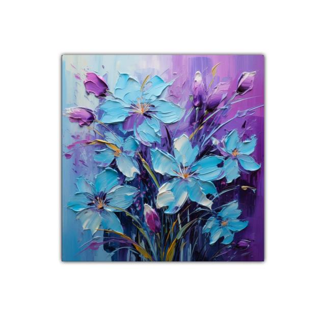 Ramo floral vibrante en tonos azules y morados