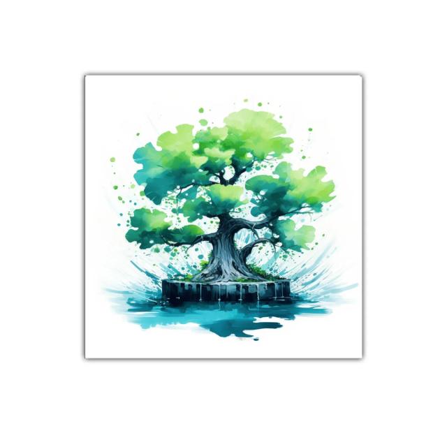 Cuadro árbol verde con efecto acuarela vibrante