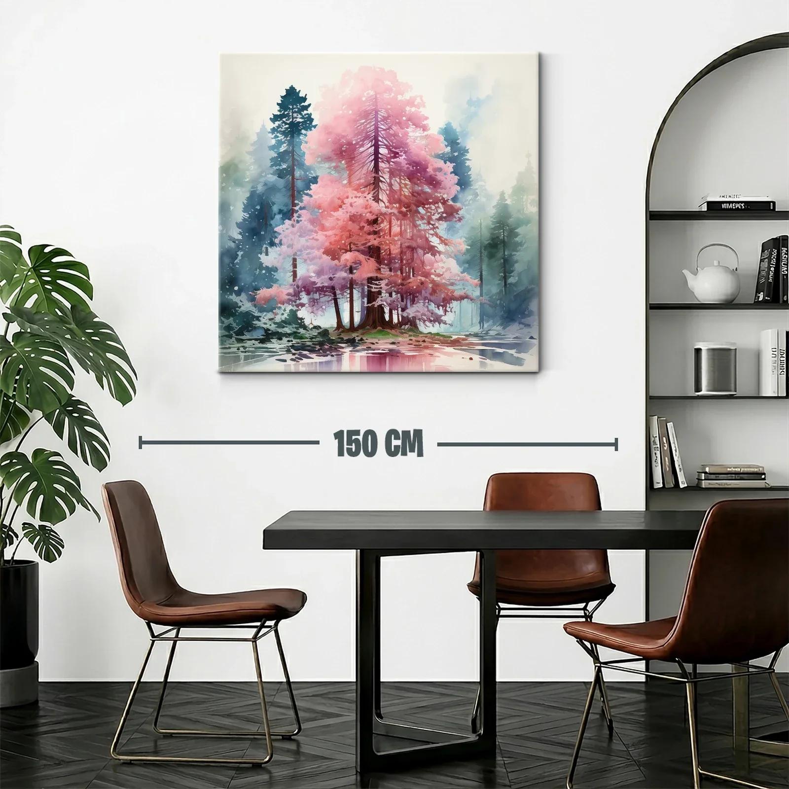 Árbol de tonos rosas y lilas en bosque nebuloso — miniatura 2