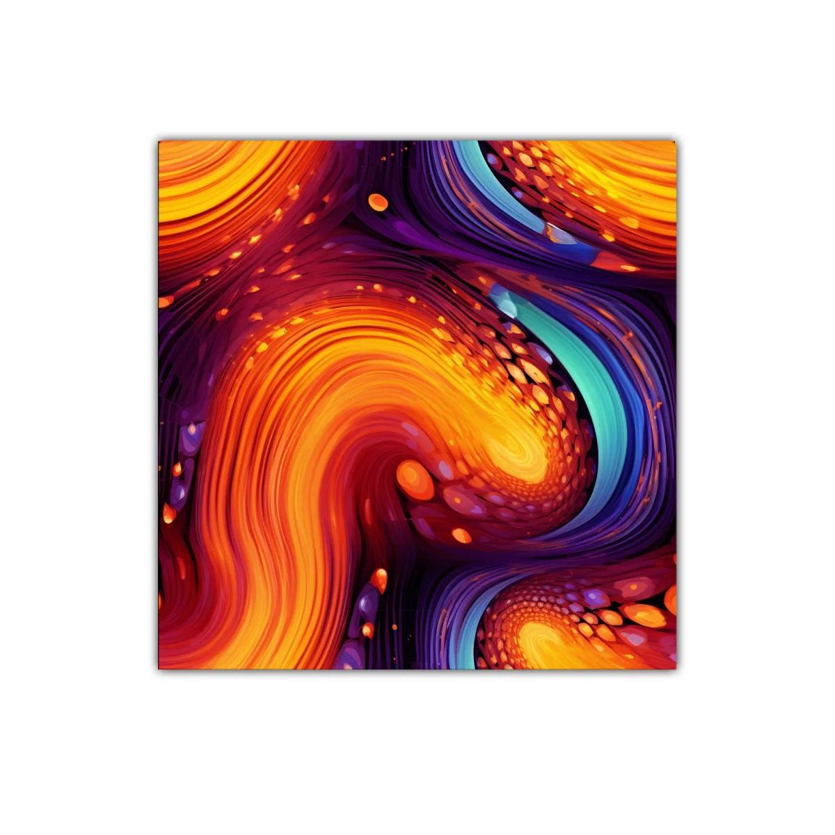 Cuadro abstracto con vibrantes remolinos en tonos cálidos
