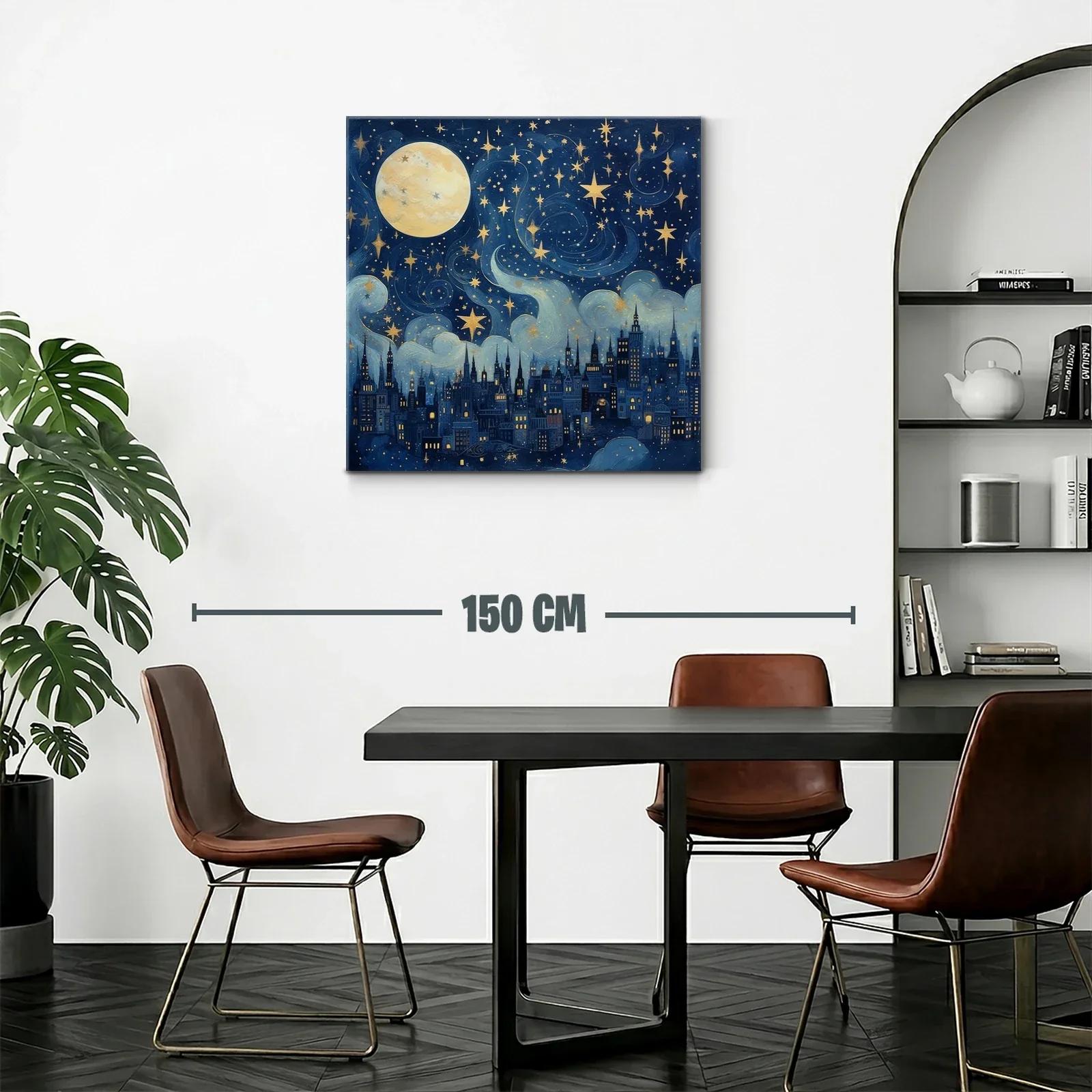 Ciudad nocturna bajo un cielo estrellado con luna llena — miniatura 2