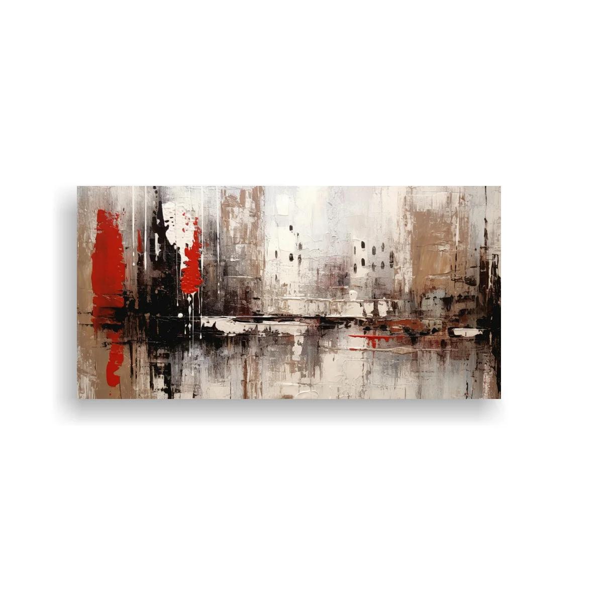 Cuadro paisaje abstracto con manchas rojas intensas — imagen principal