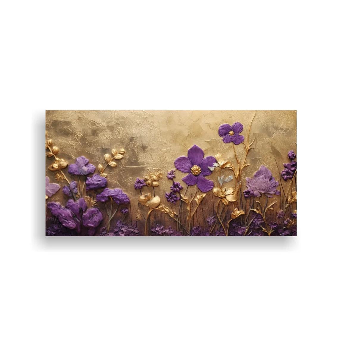 Cuadro flores moradas silvestres con fondo texturizado
