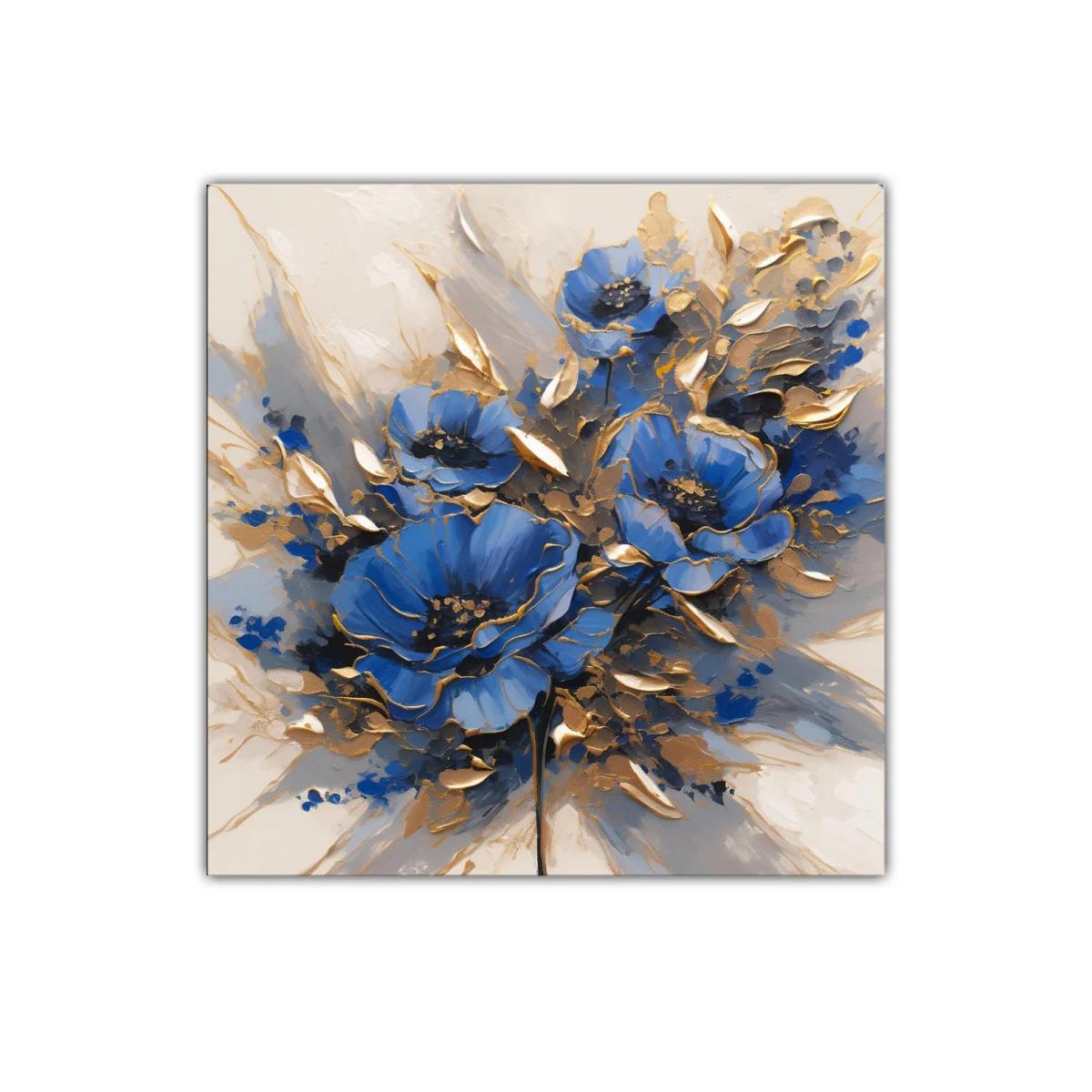 Cuadro decorativo con florales en tonos azules y dorados — imagen principal