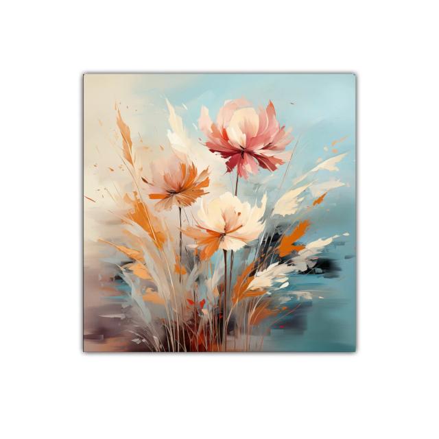 Cuadro decorativo con flores abstractas en tonos cálidos
