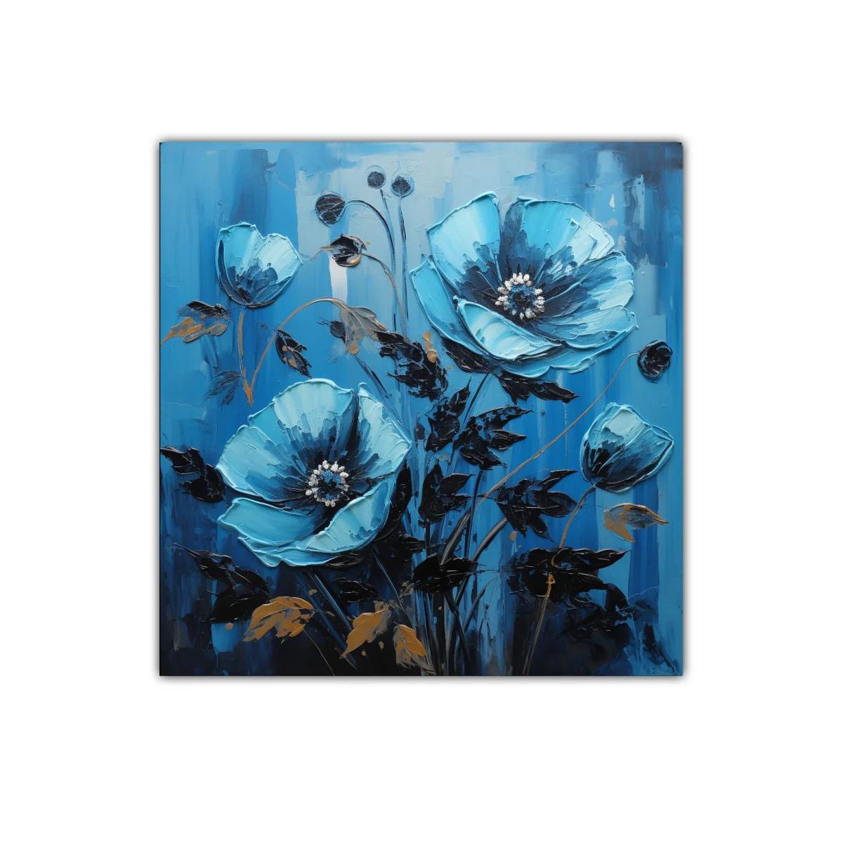 Cuadro floral en tonos azul y negro con detalles dorados — imagen principal