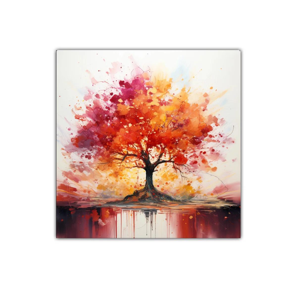 Árbol vibrante con colores cálidos y toques de rojo