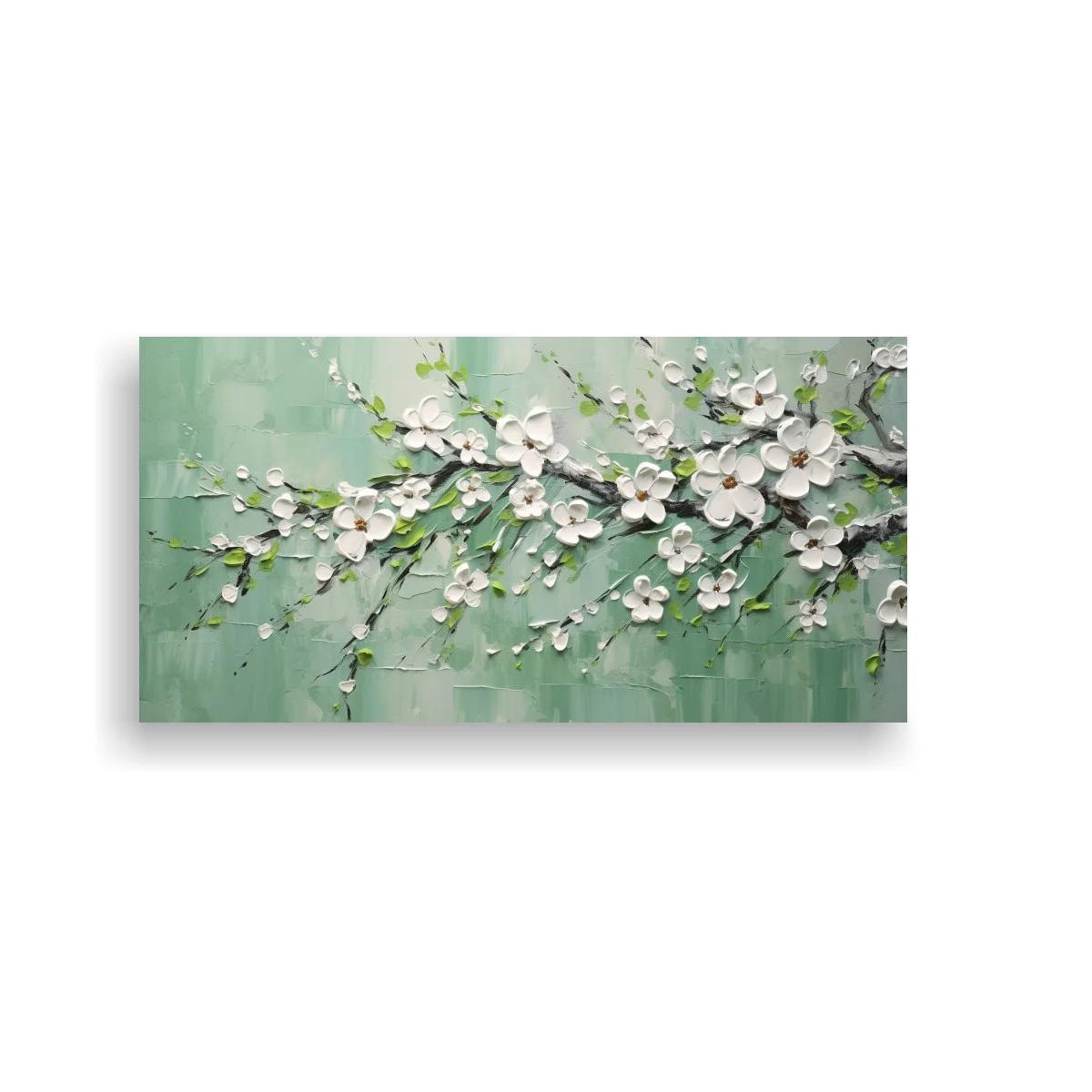 Cuadro rama de flores blancas con capullos verdes
