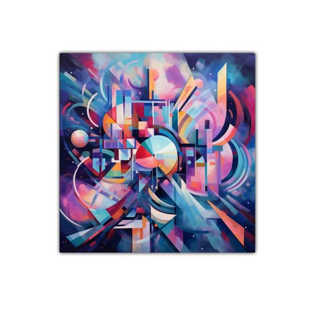 Composición geométrica vibrante en tonos fríos y cálidos