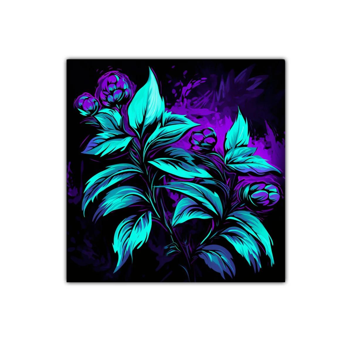 Cuadro decorativo floral con tonos azul y púrpura vibrante — imagen principal