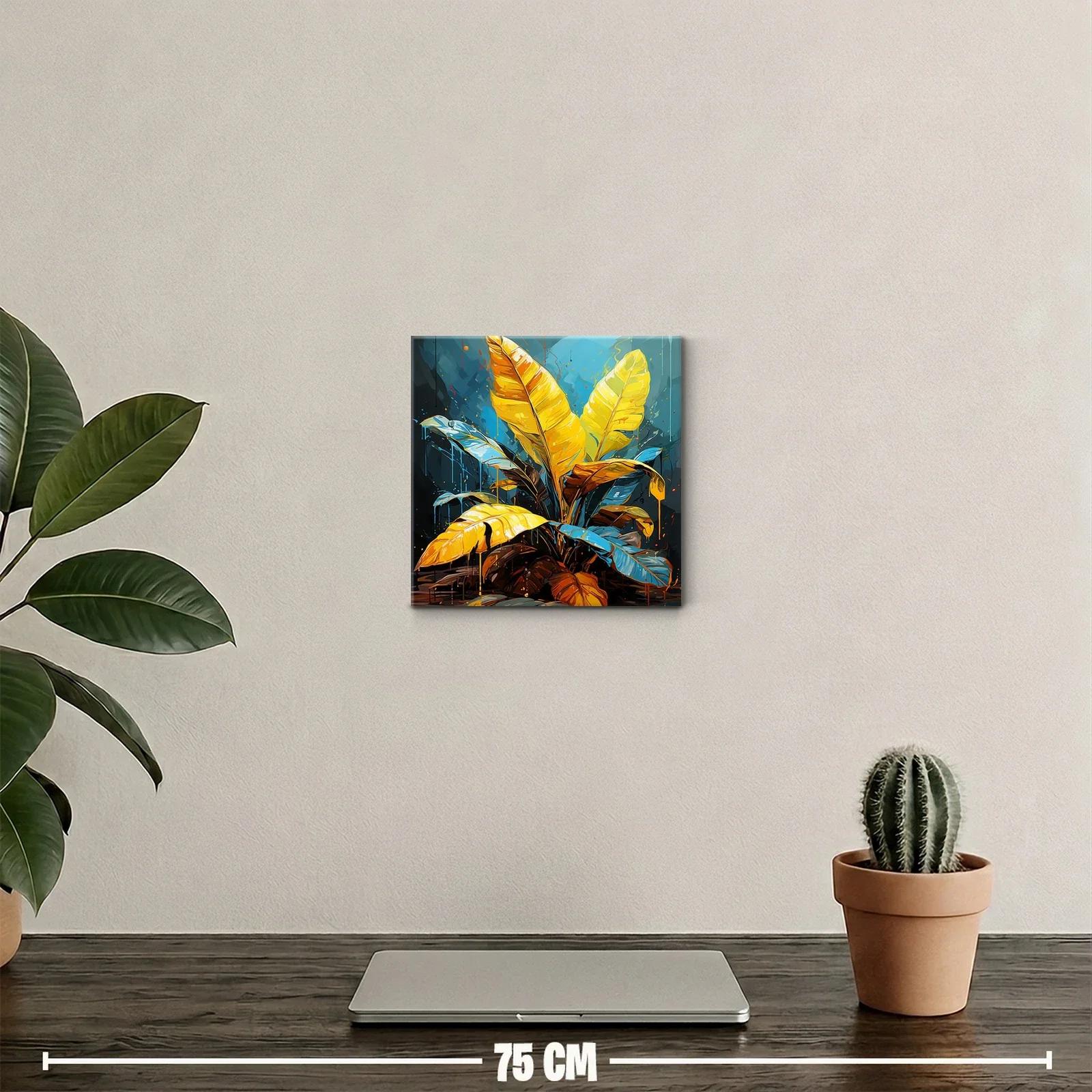 Cuadro decorativo con hojas vibrantes en tonos cálidos y fríos — miniatura 2
