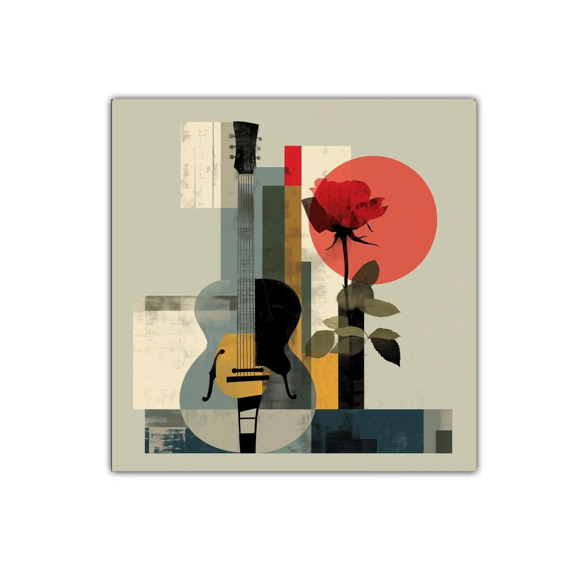 Composición abstracta con guitarra y rosa roja — imagen principal