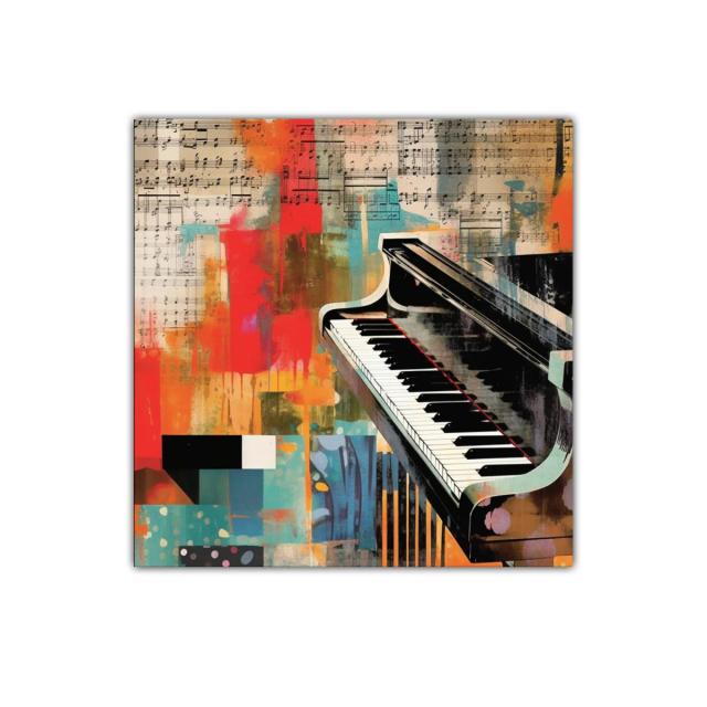 Cuadro decorativo piano con vibrantes notas musicales y color