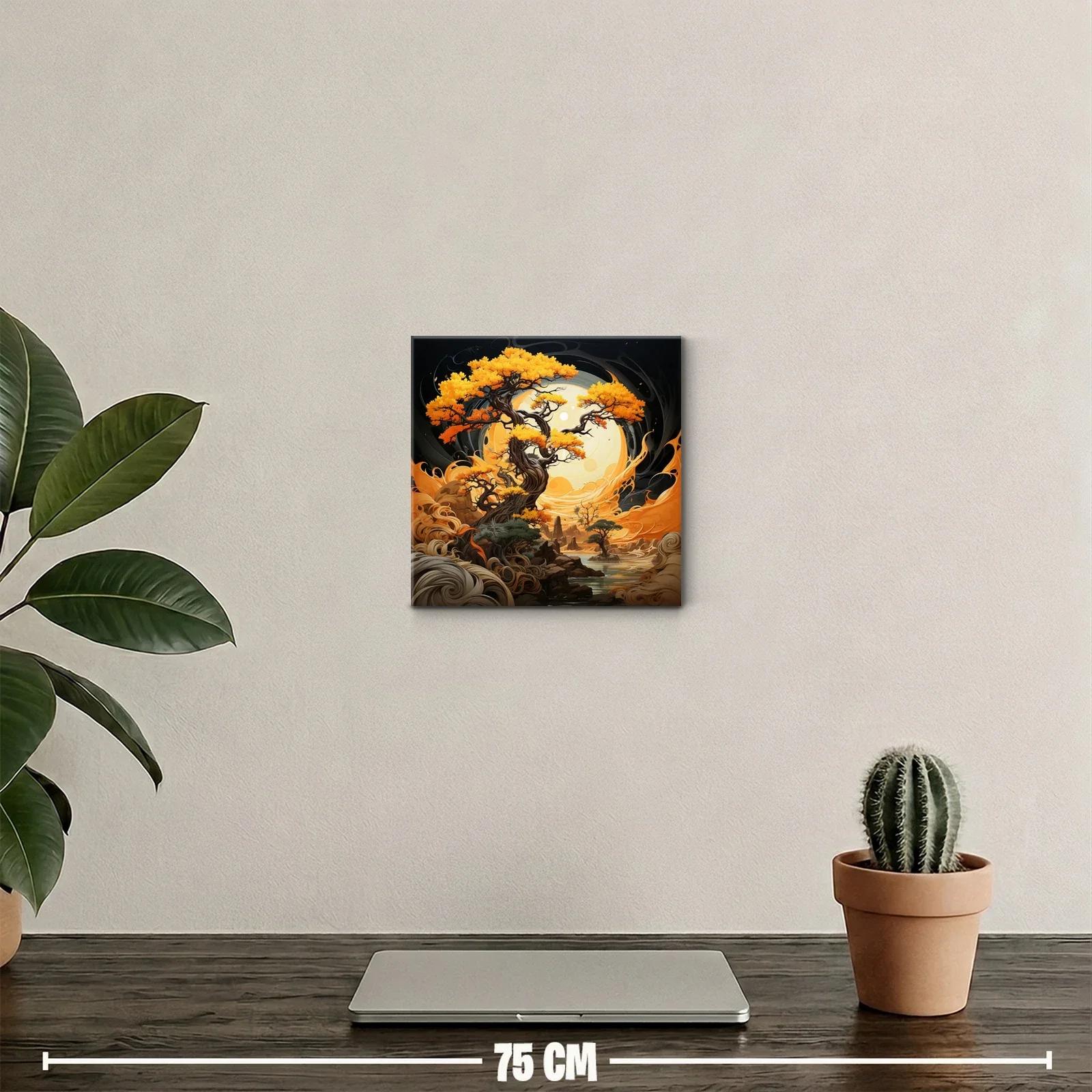 Árboles dorados bajo luna llena en paisaje místico — miniatura 2