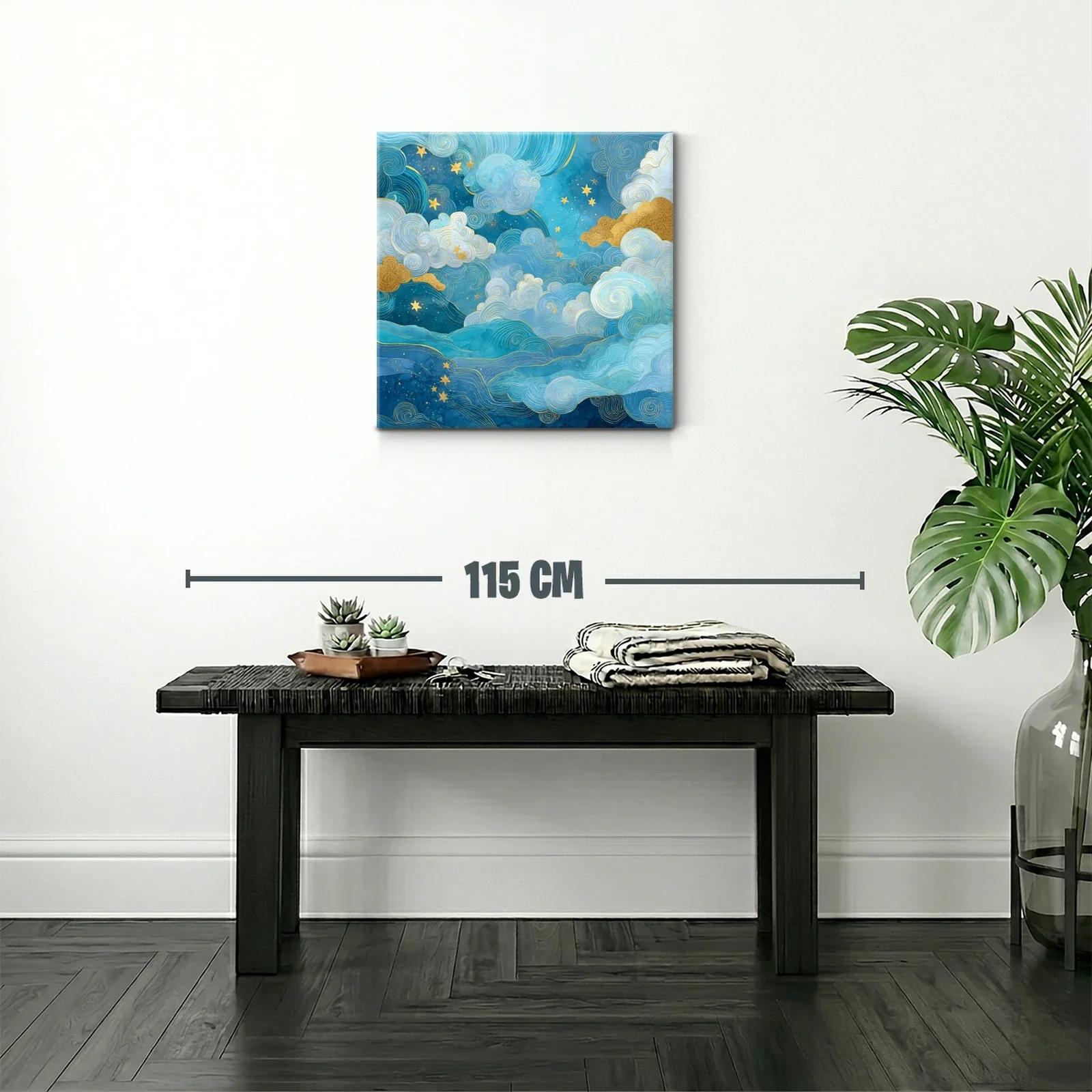 Cuadro abstracto de cielo estrellado con nubes doradas — miniatura 2