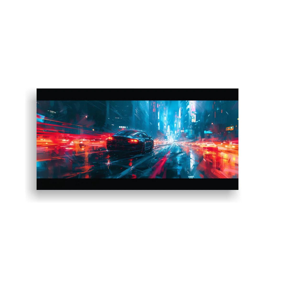 Cuadro coche negro en calle urbana nocturna con estelas de luz — imagen principal