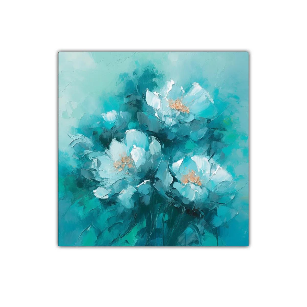 Cuadro decorativo con flores en tonos azul y blanco — imagen principal