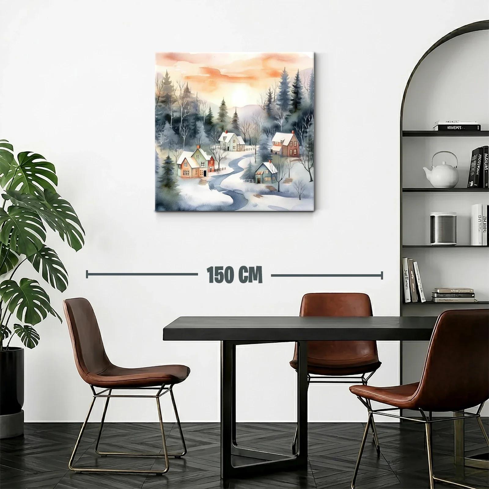 Paisaje invernal con riachuelos y cabañas al amanecer — miniatura 2