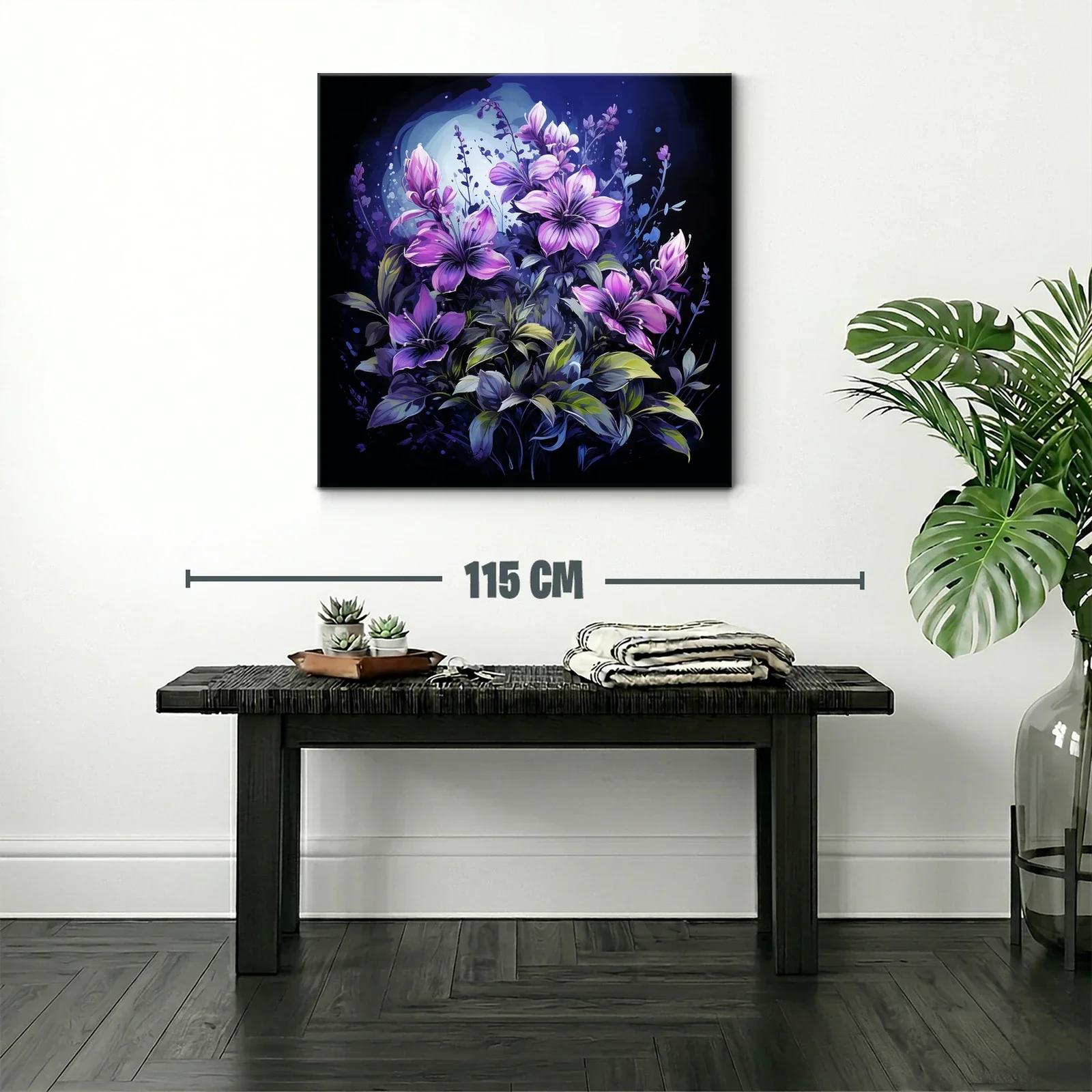 Cuadro floral con lirios violetas en fondo oscuro y luz mágica — miniatura 2