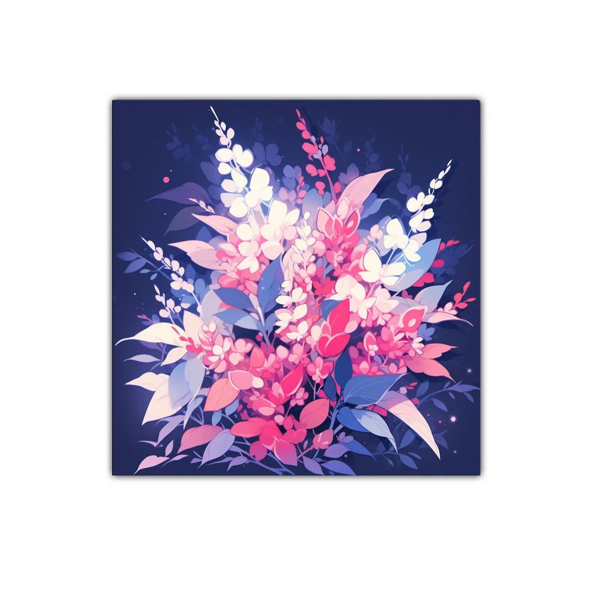 Cuadro floral vibrante con tonos rosas y azules intensos — imagen principal