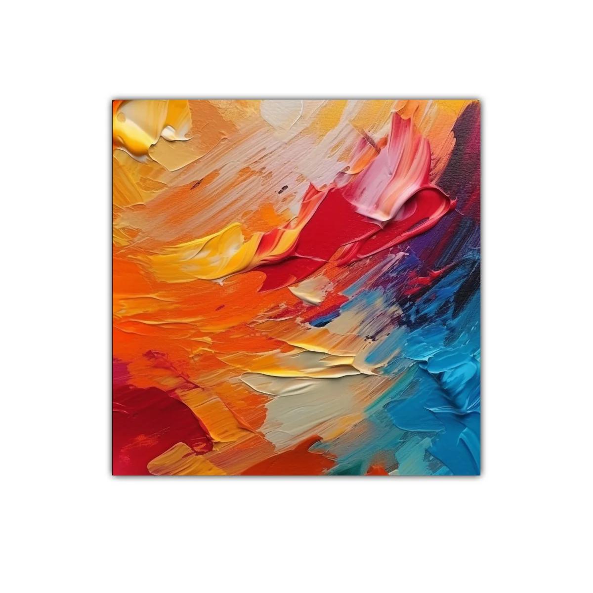 Cuadro abstracto vibrante con tonos cálidos y fríos intensos