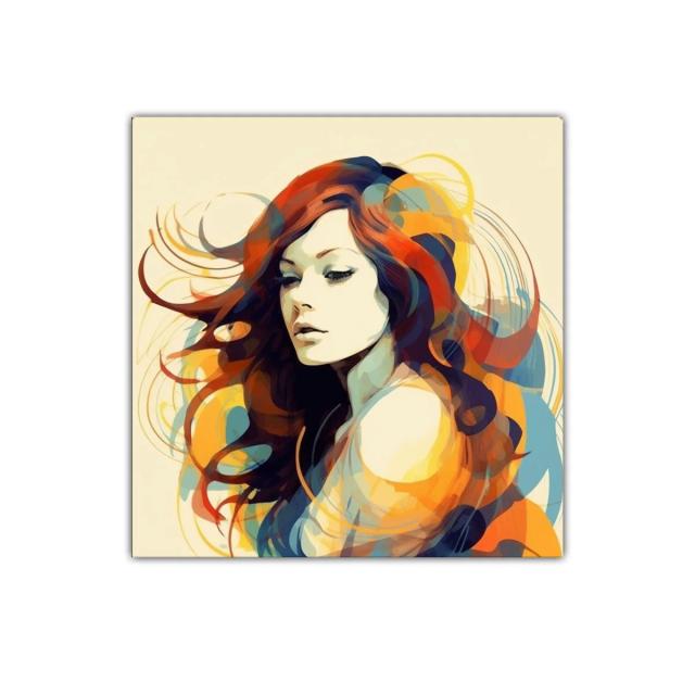 Retrato femenino con cabello ondulado y paleta vibrante