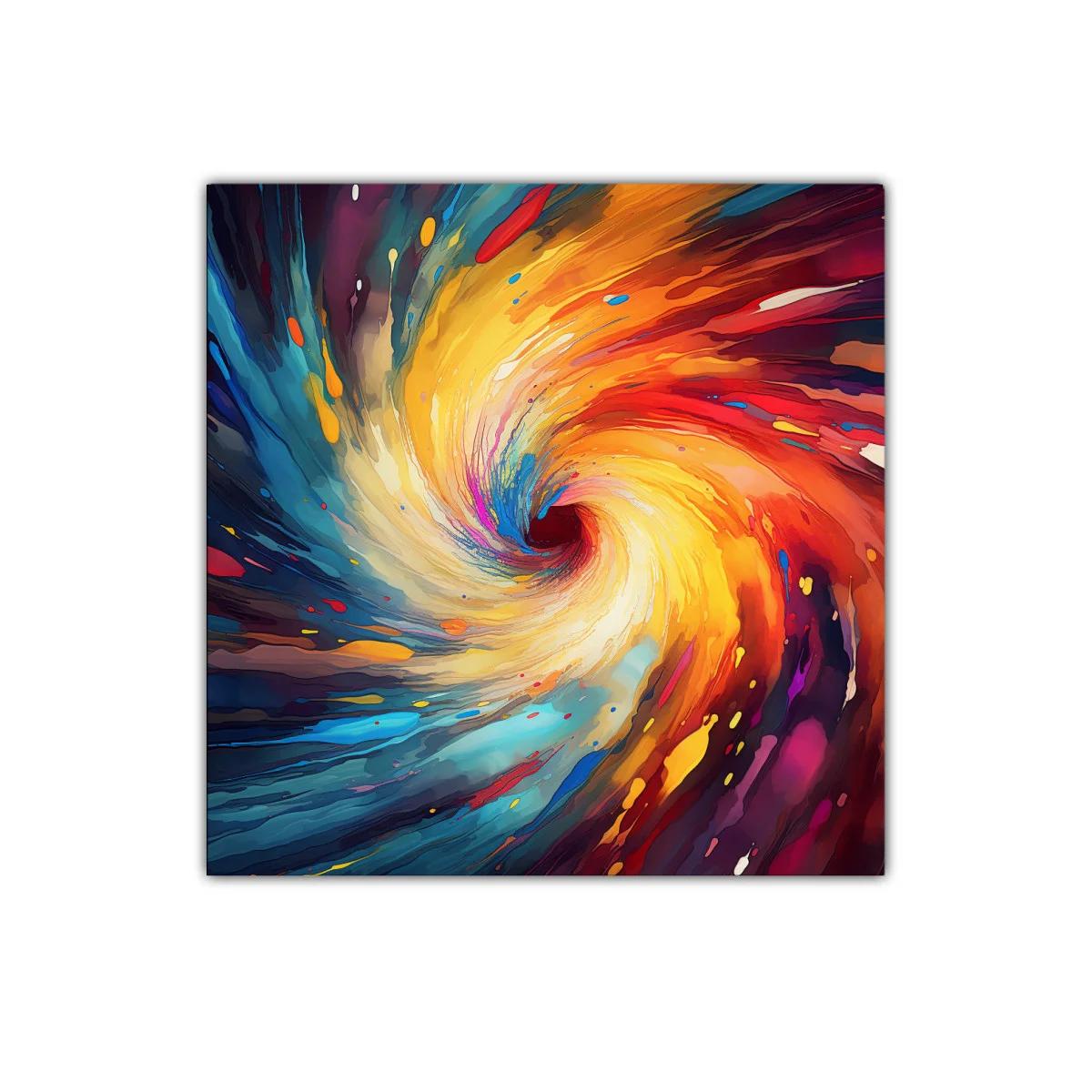 Cuadro abstracto vibrante con espiral de colores intensos